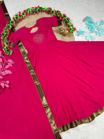 Mull cotton muggu design gown with duppata