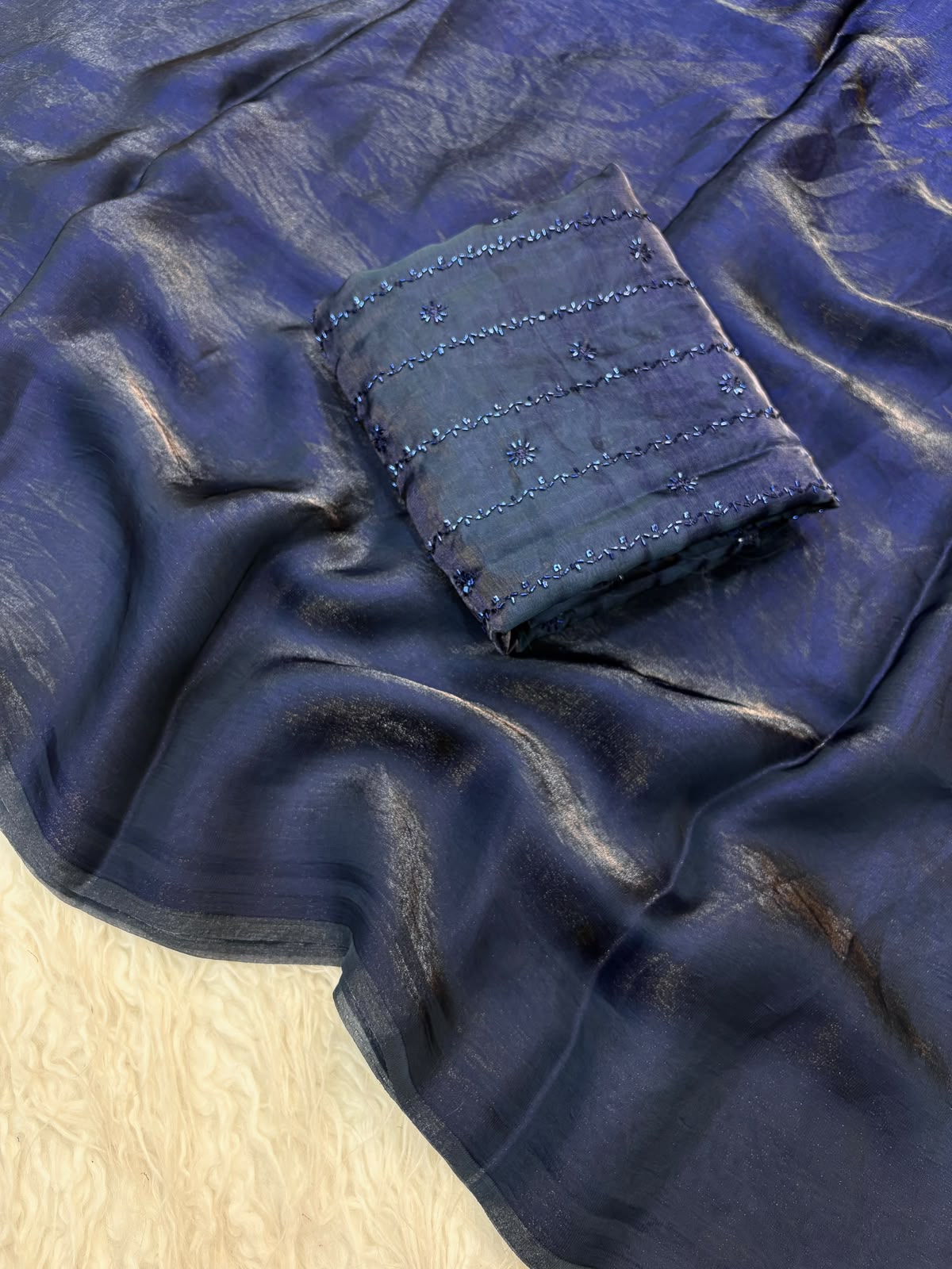 Two time space silk beeds work blouse saree ✨