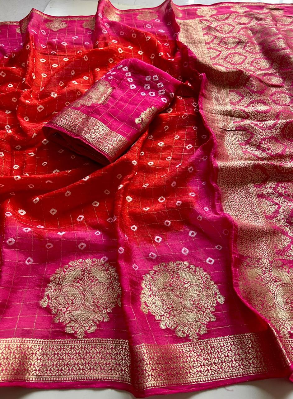 Bandhini design with kanjivaram border ✨