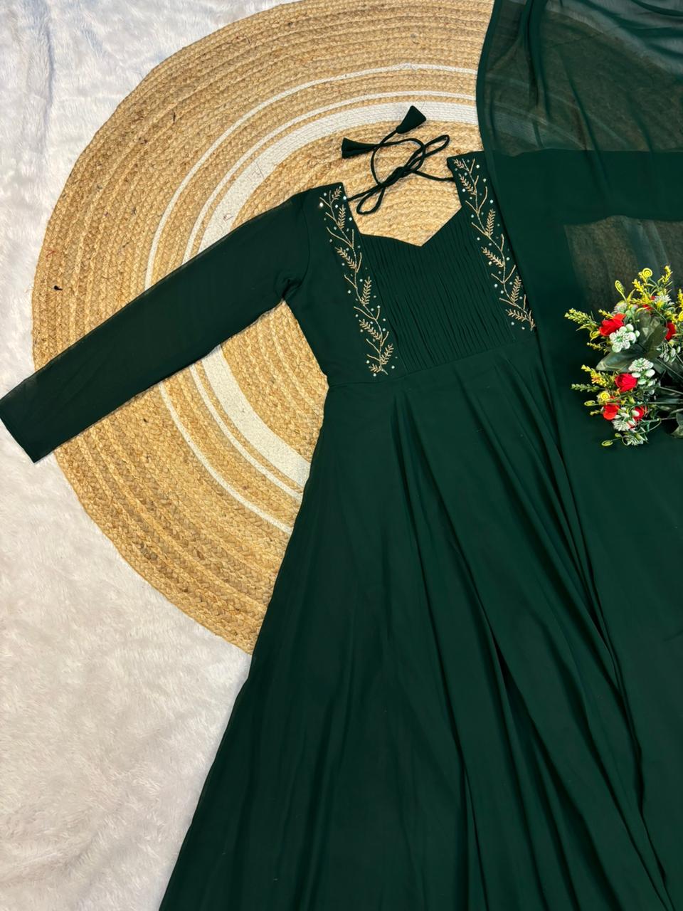 georgette maggam work gown with duppata