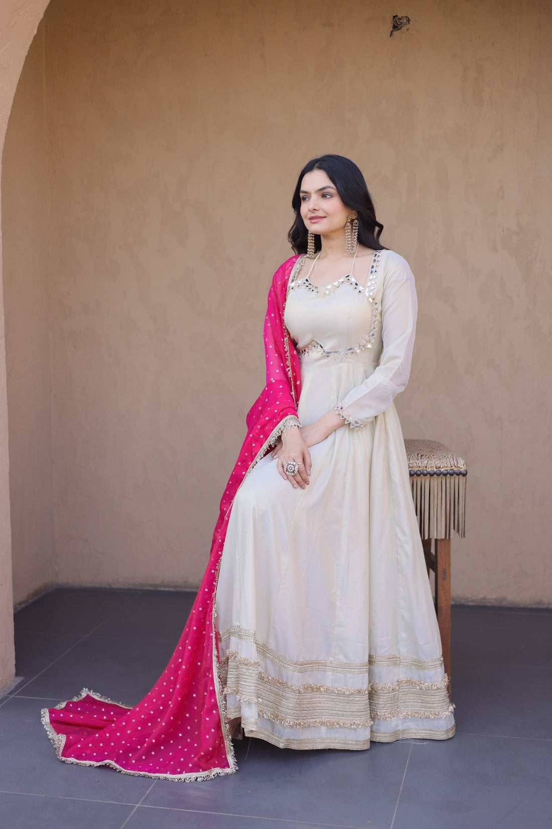 Cosmos fabric real mirror work anarkali suit