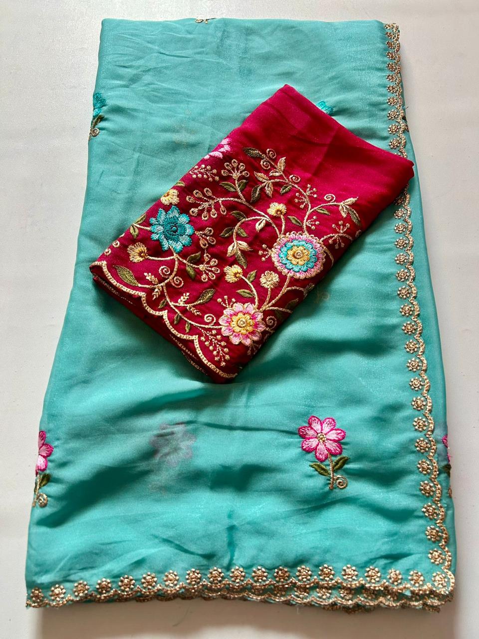 Star Georgette with embroidery sequence work saree