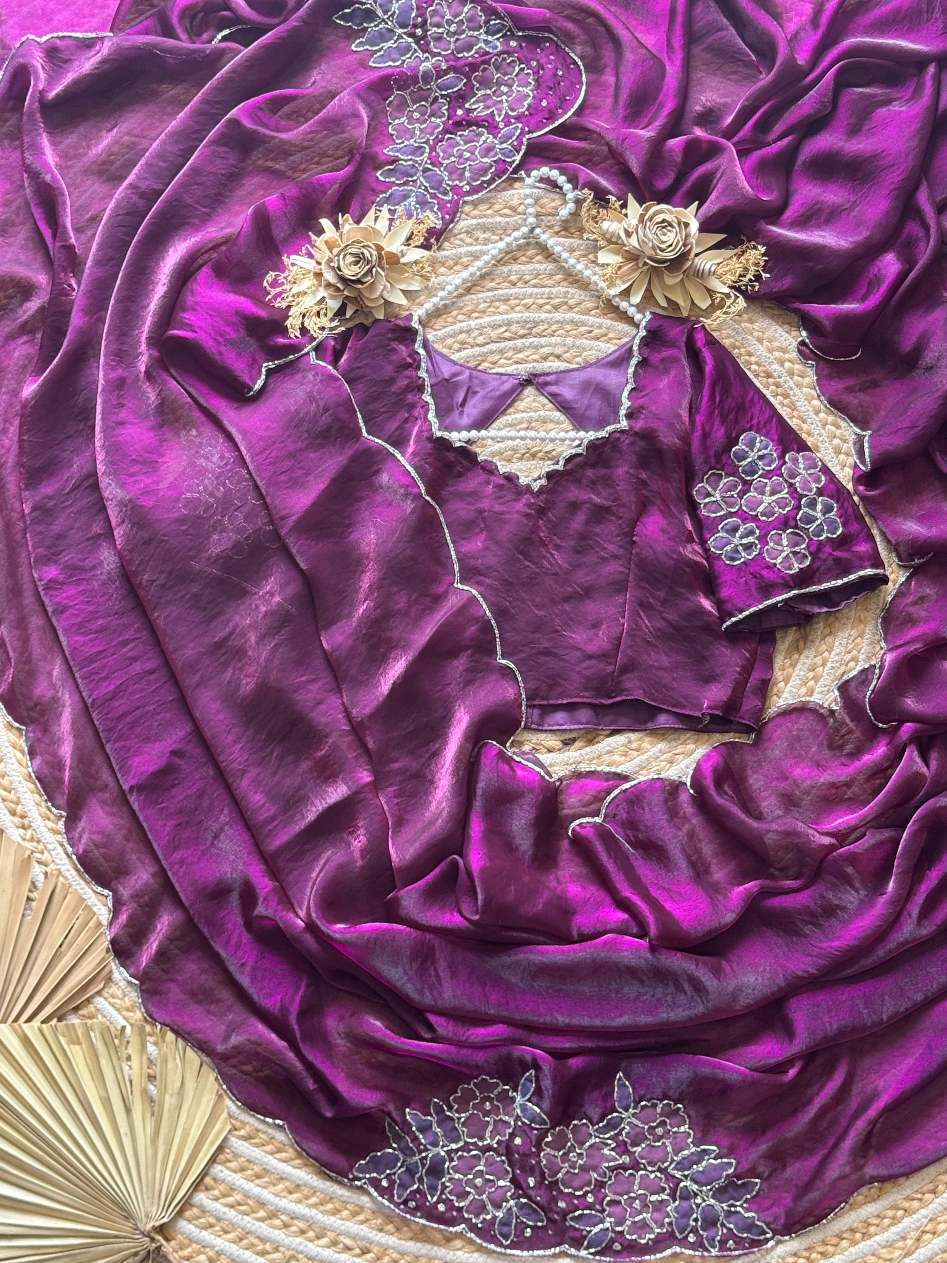 Space silk aplic work designer saree
