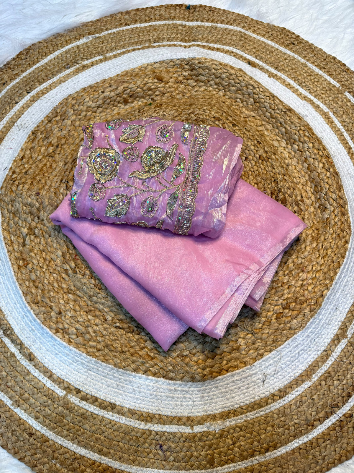 Space silk plain saree with embroidery blouse
