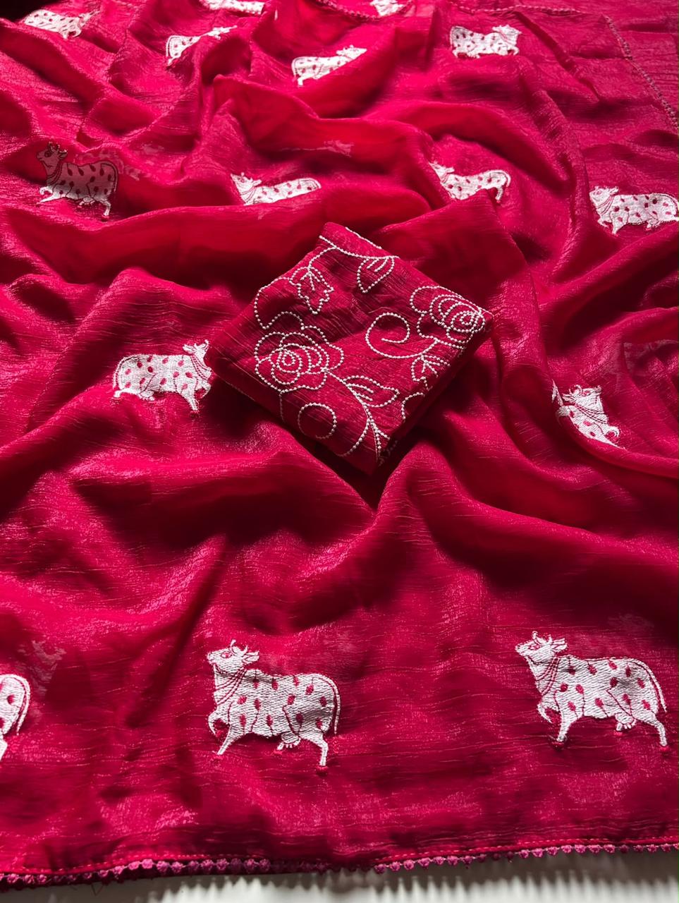 Crush embroidery work saree ✨