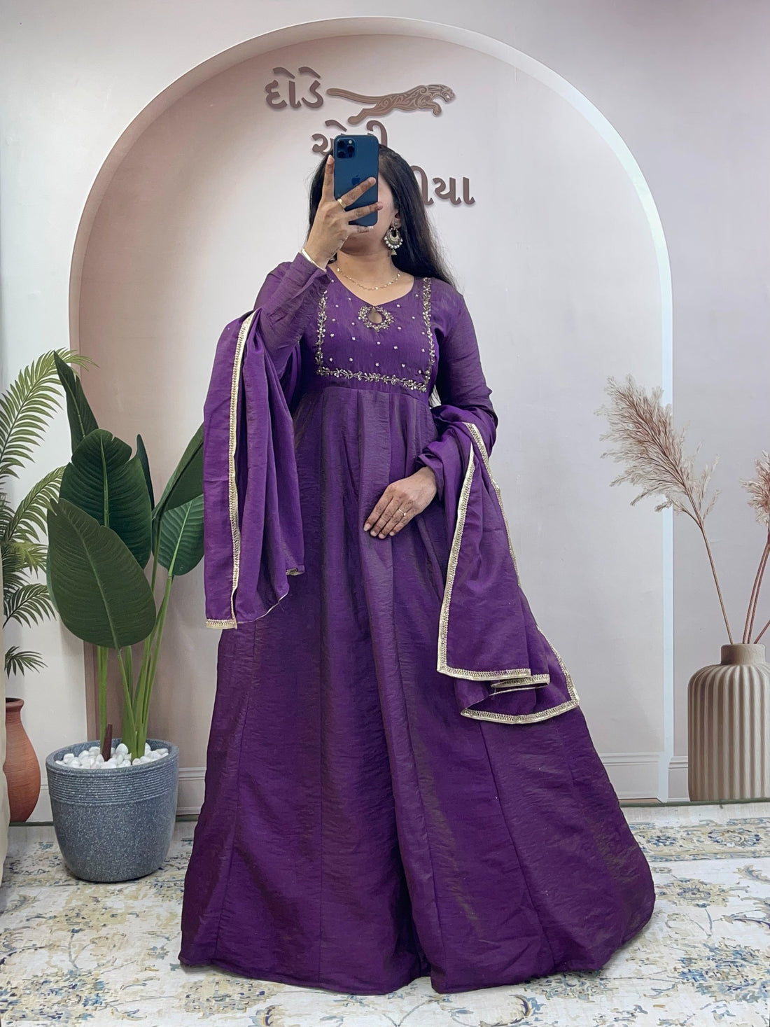 vichithra silk hand work gown with duppatta