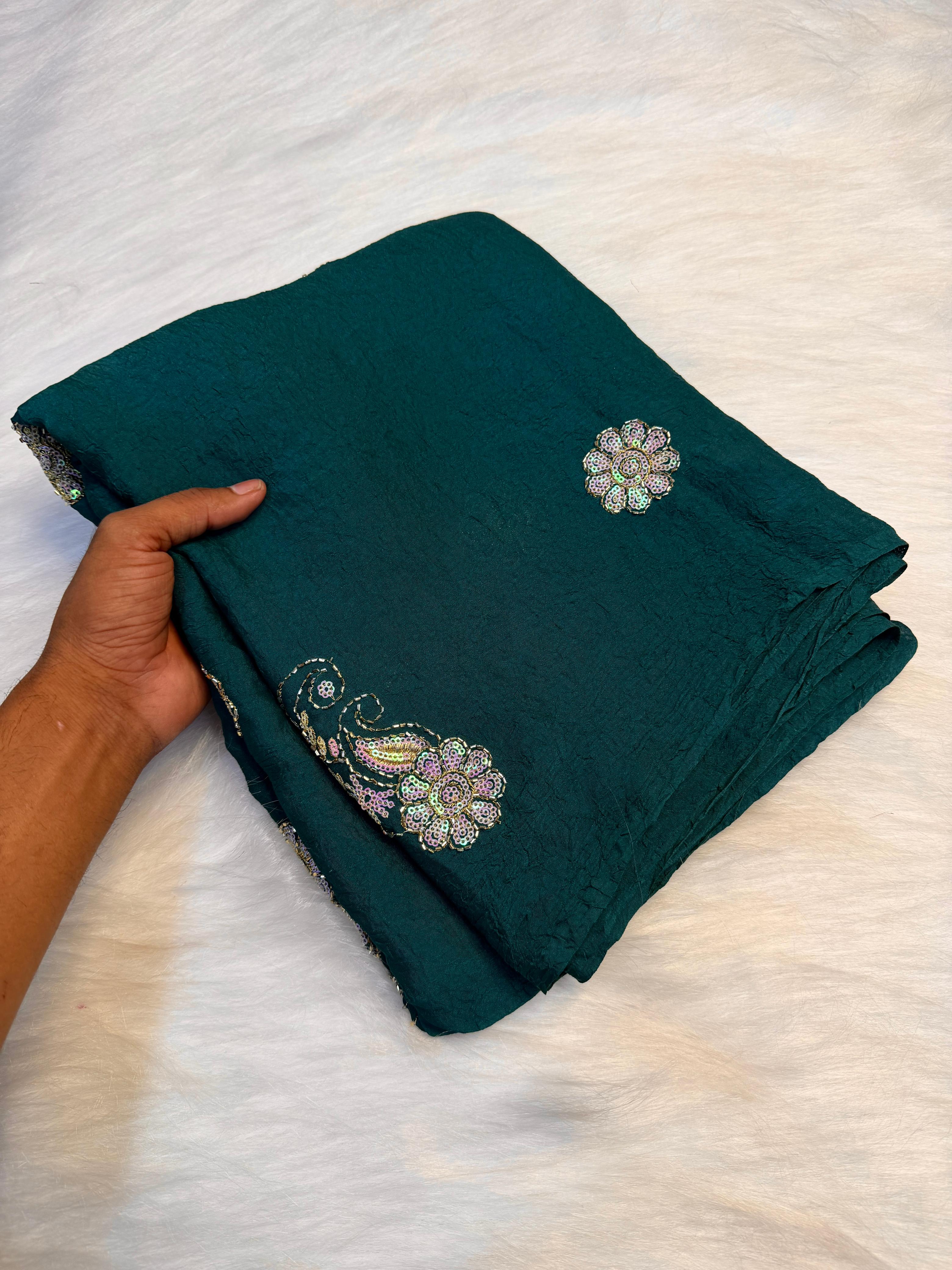 Soft crush silk embroidery Sarees
