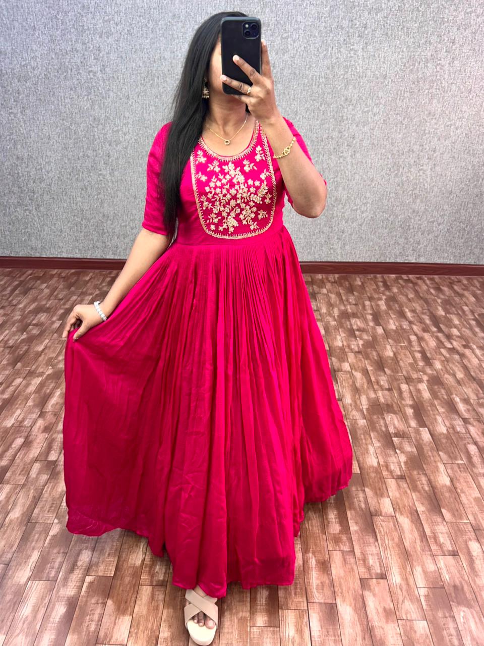 vichitra silk hand work gown with duppata