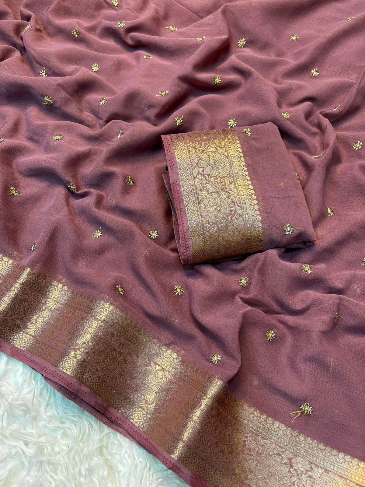 Shiffon beads work saree ✨