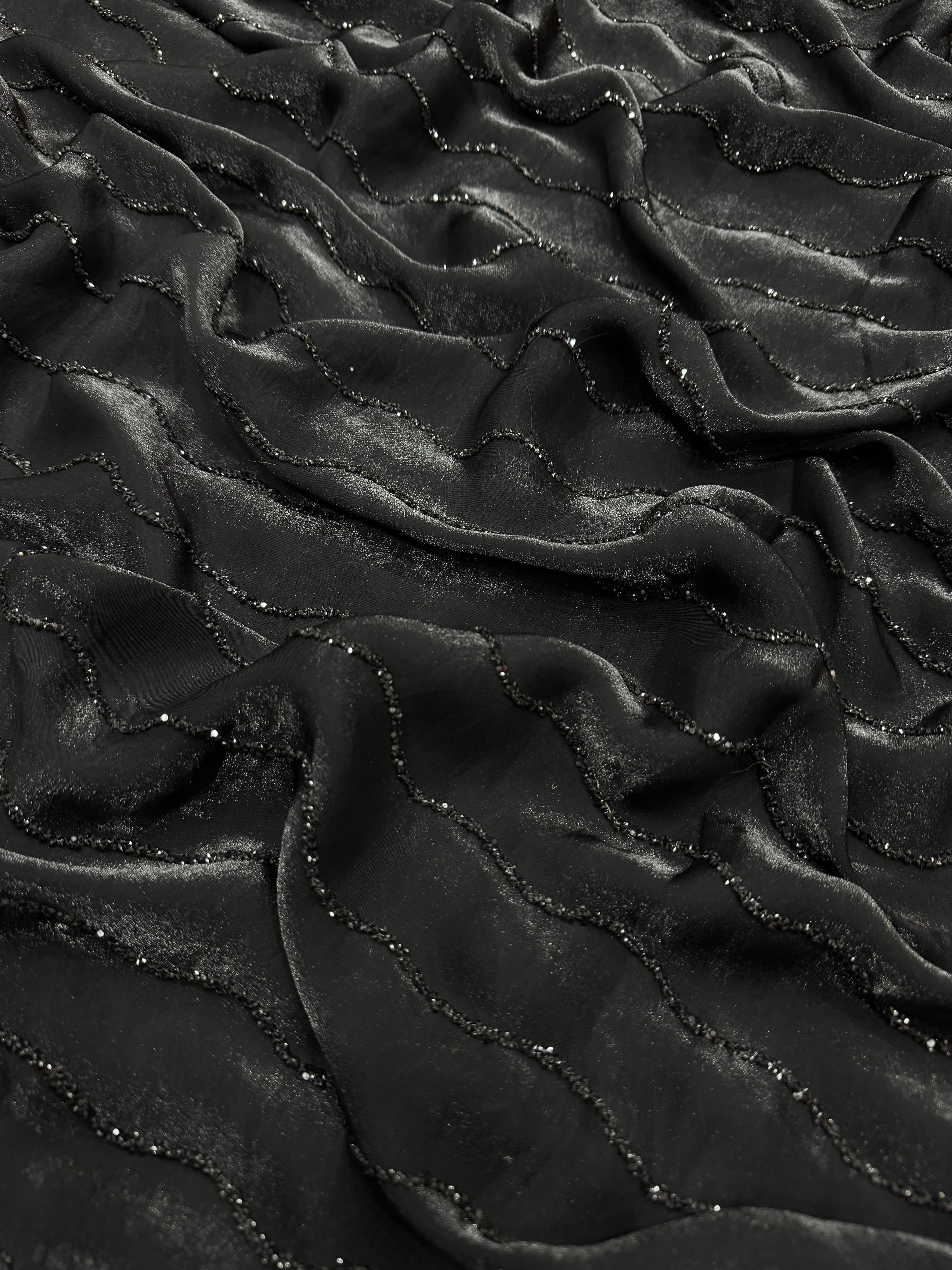 space silk handcrafted diamond work black saree
