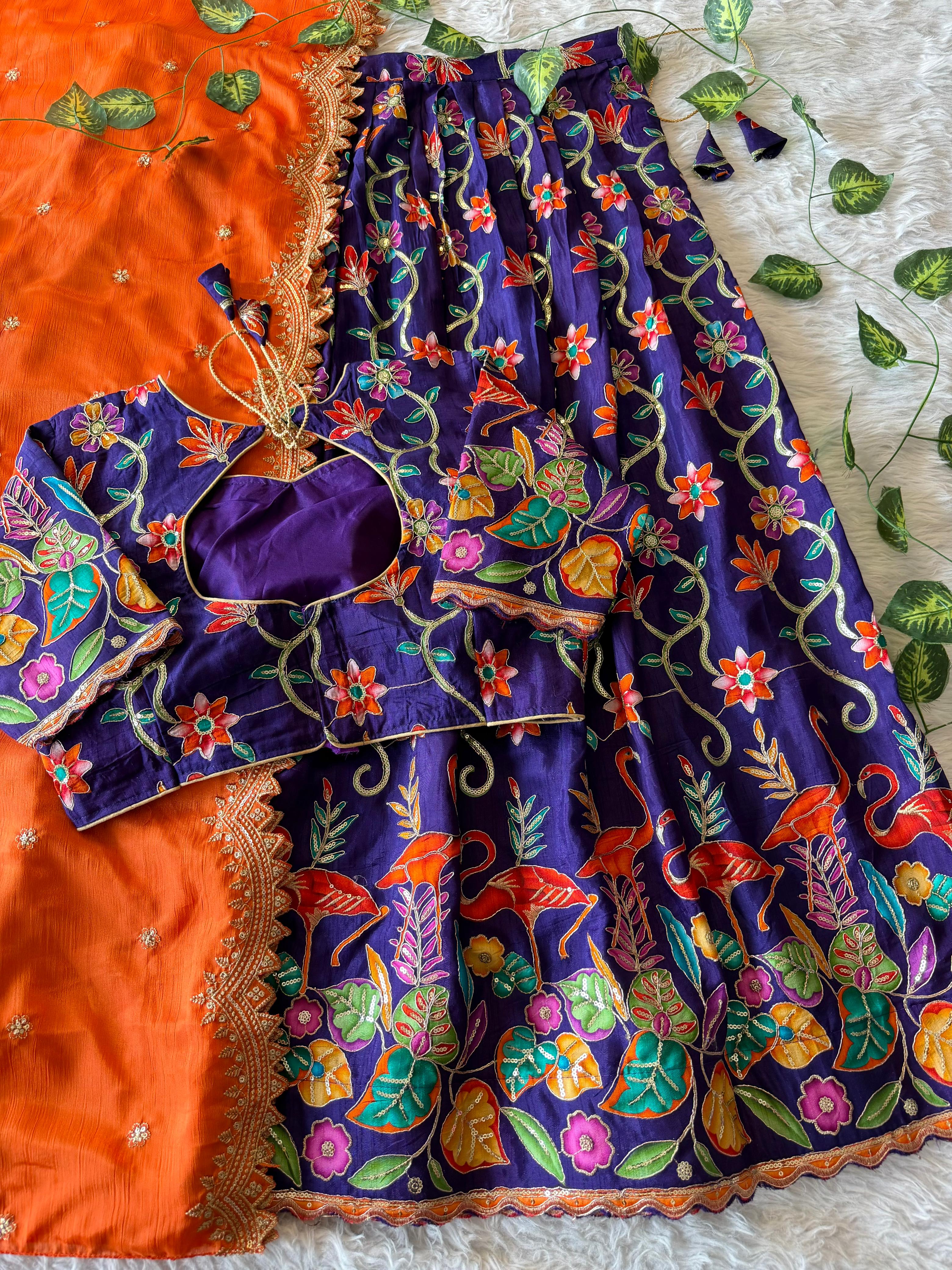 Viscose dola position embroidery lehengas