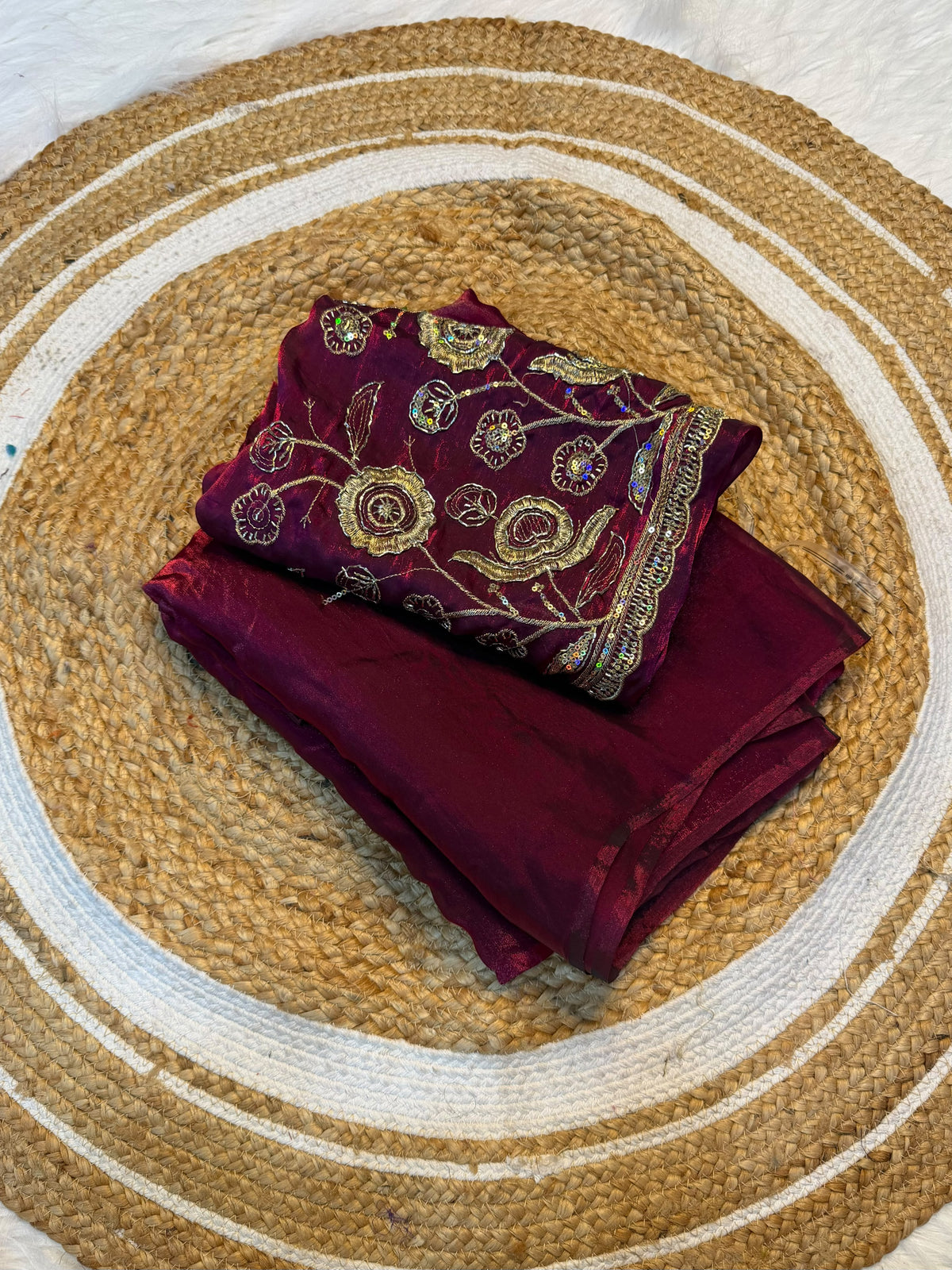 Space silk plain saree with embroidery blouse
