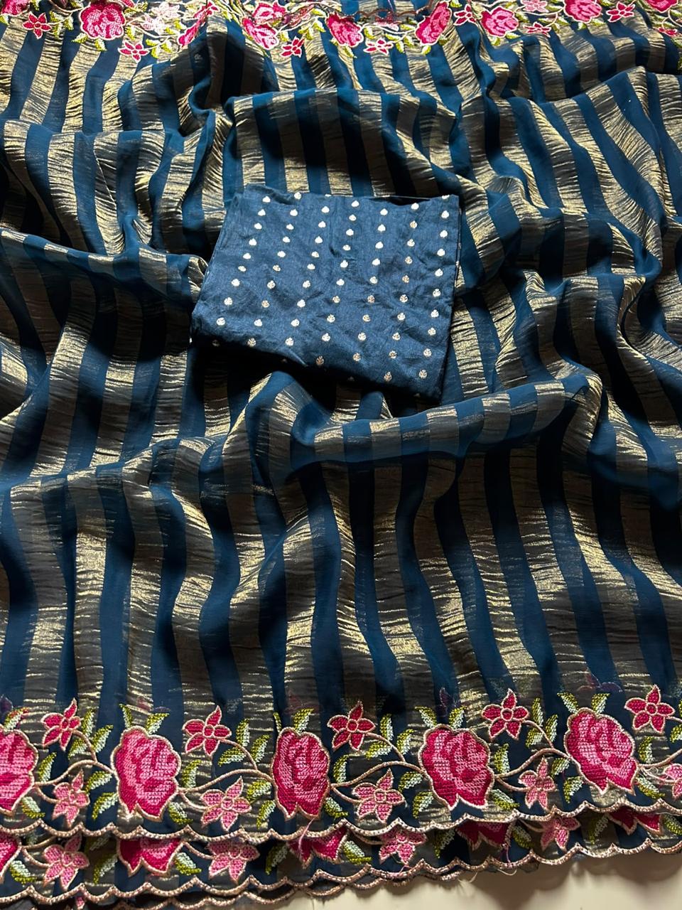 Viscose georgette zari stripe sarees✨
