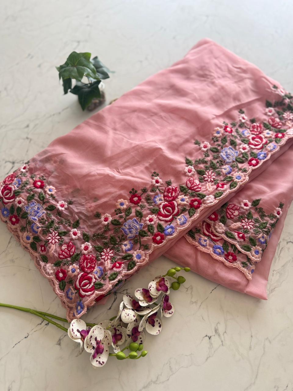Tebby organza scalp border saree