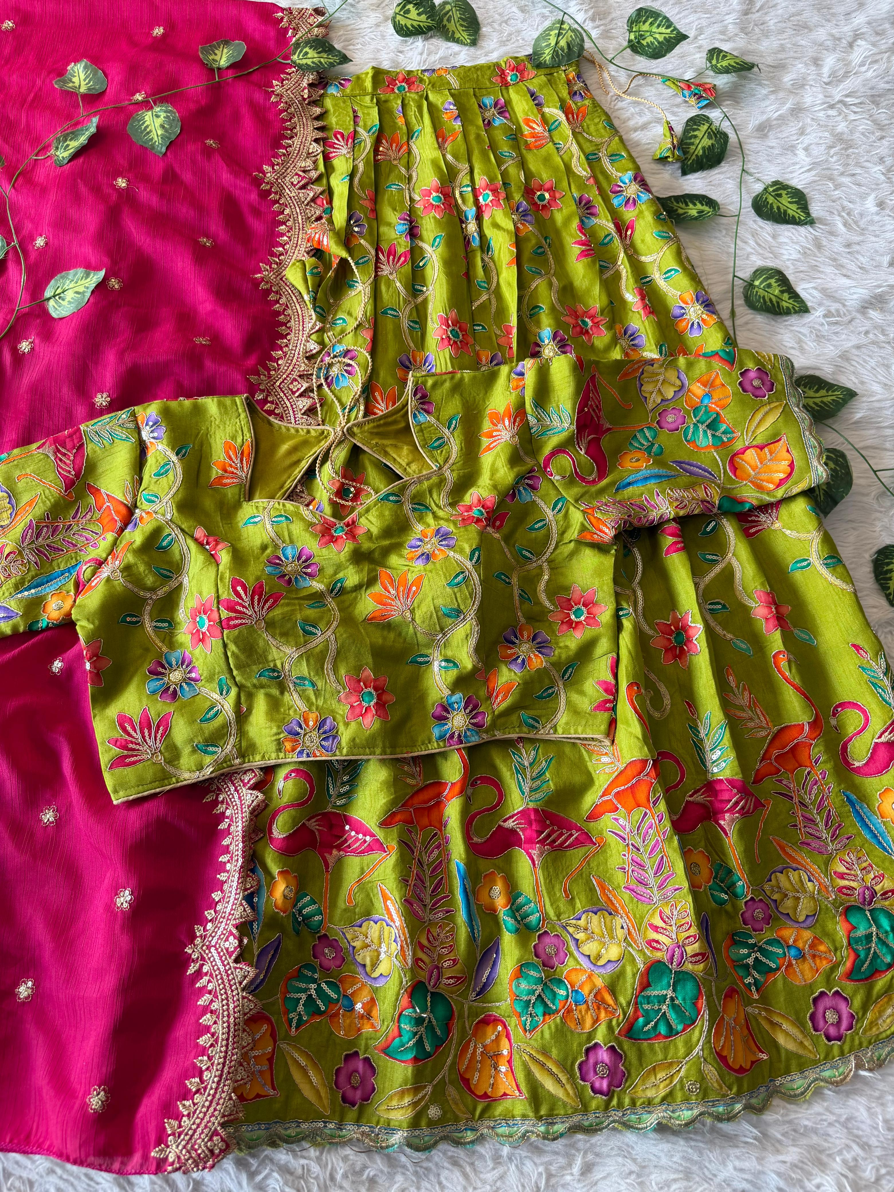 Viscose dola position embroidery lehengas
