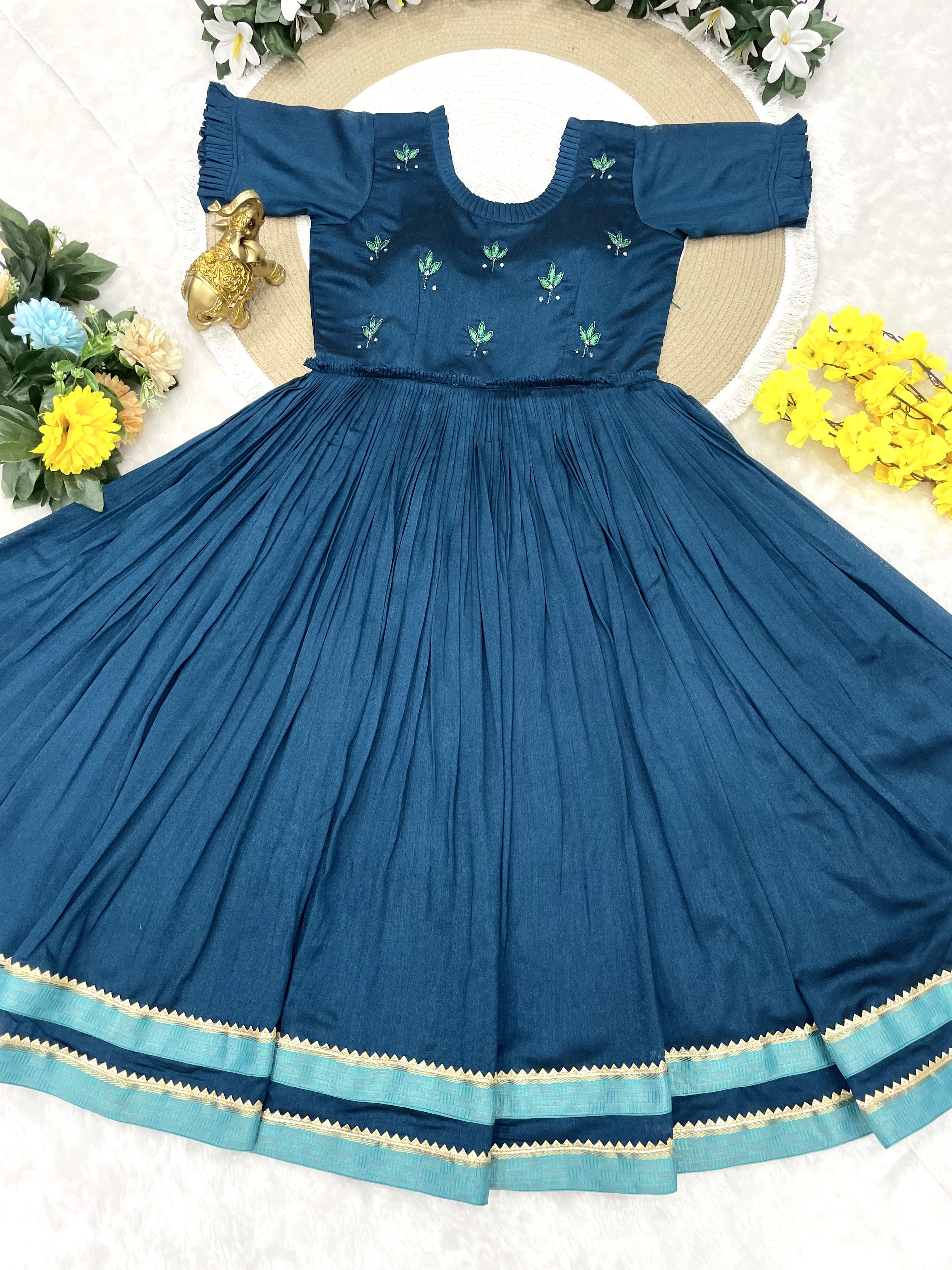 Vichitra silk maggam gown
