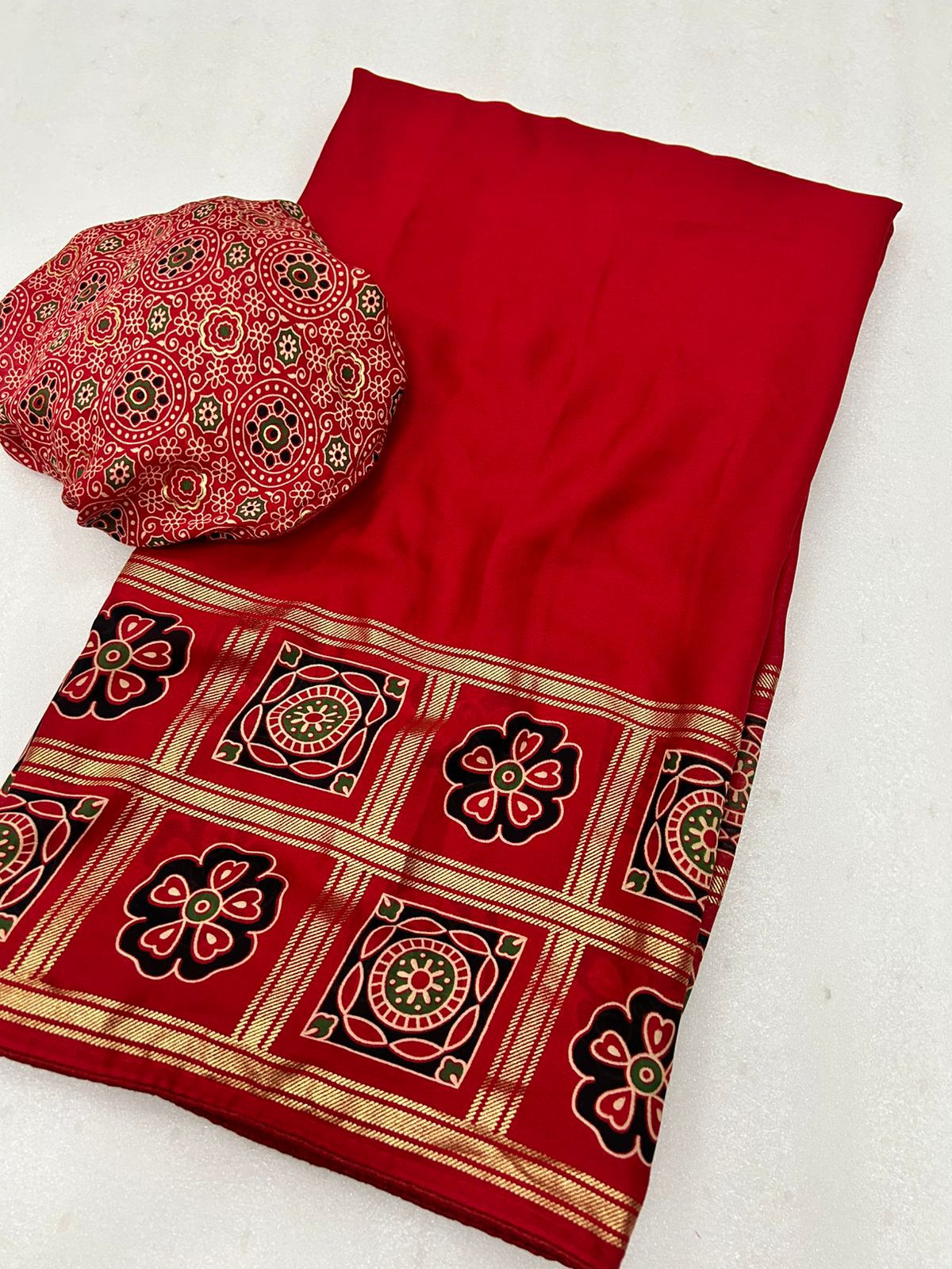 Special Red colour batik bandhej saree