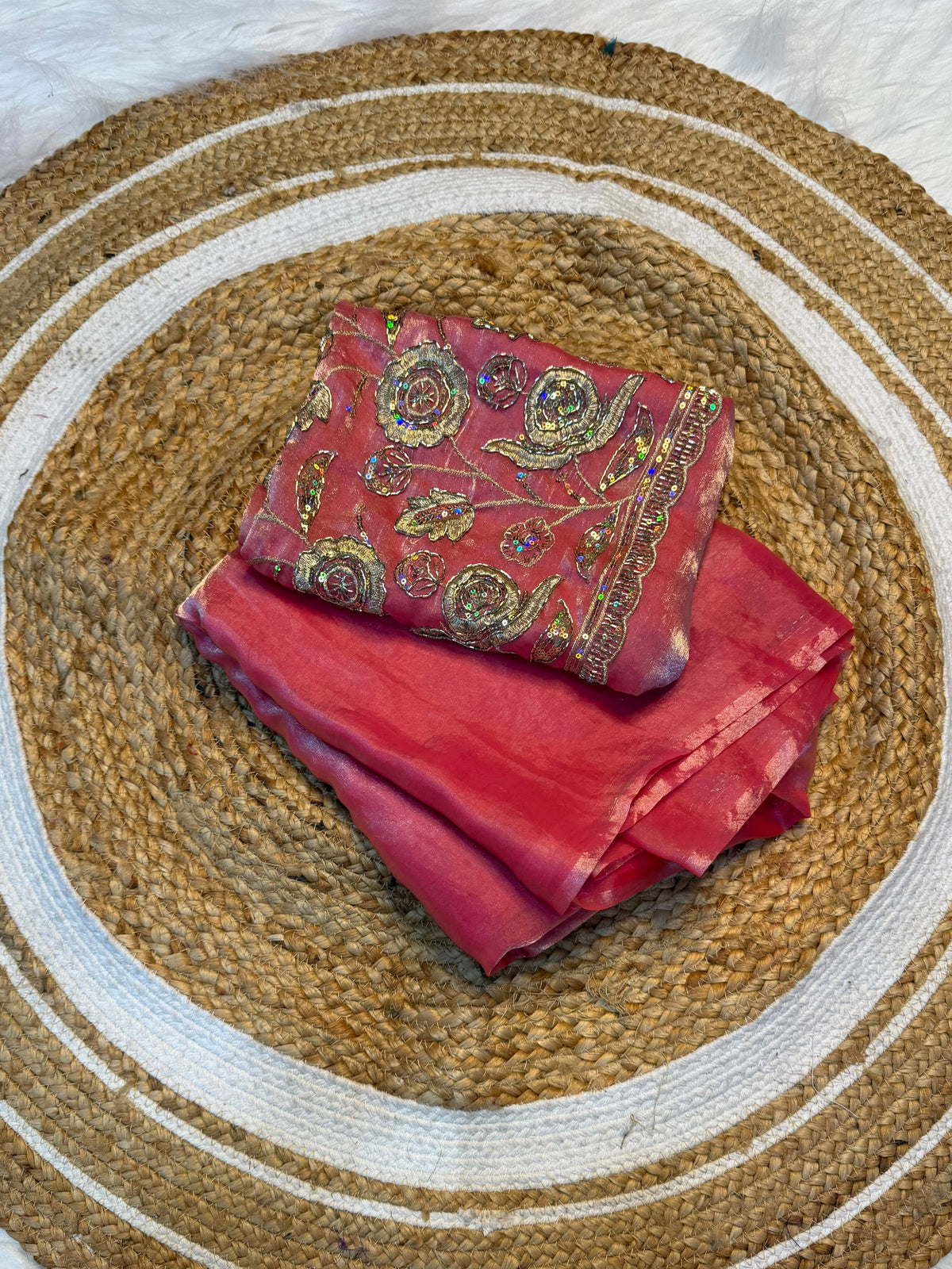 Space silk plain saree with embroidery blouse
