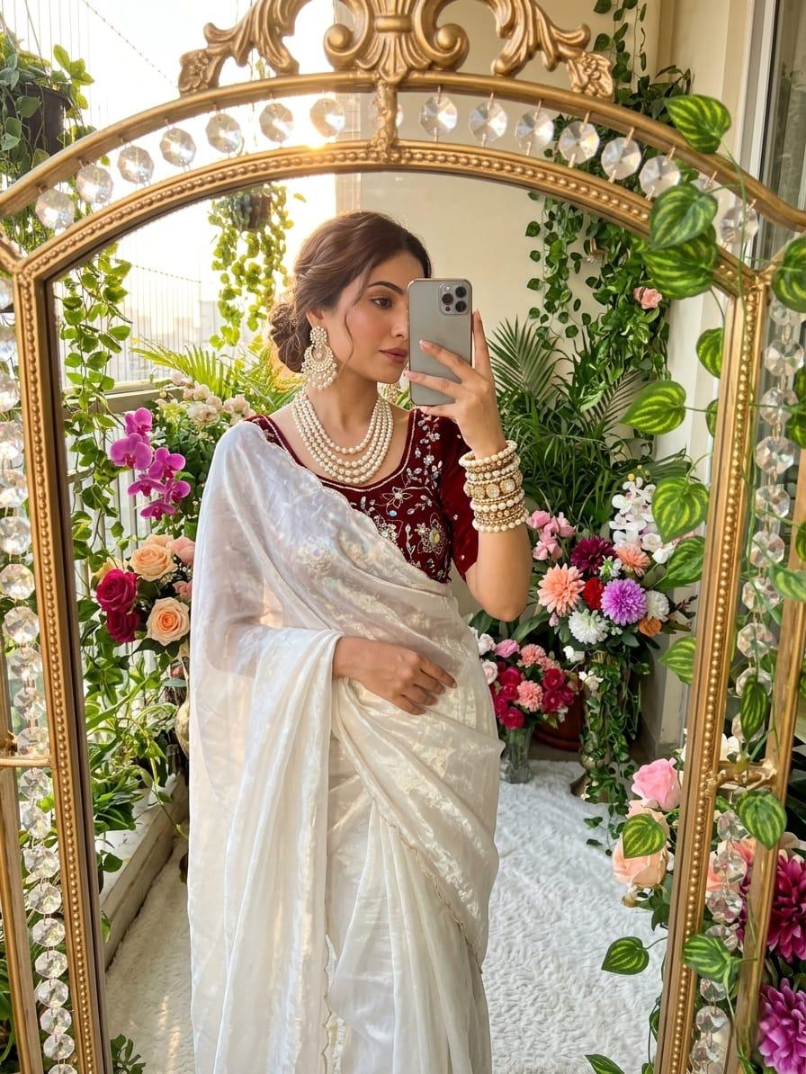 Fendy satin cutdana khatli moti work saree