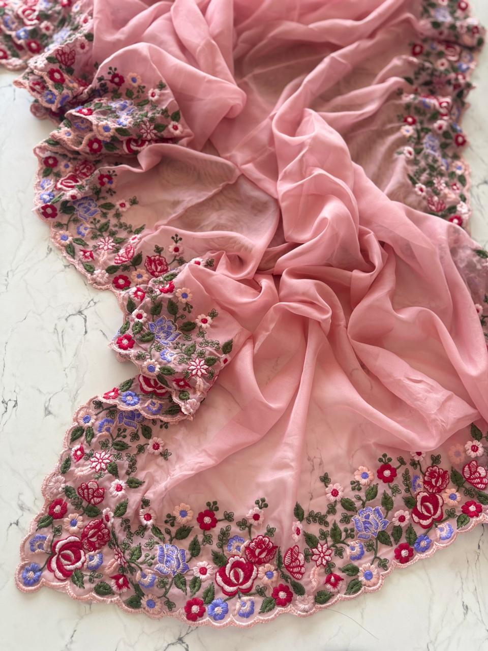 Tebby organza scalp border saree
