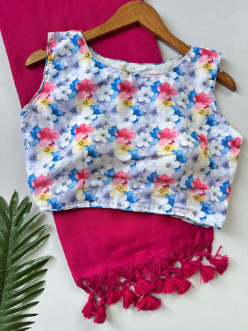 Khadi cotton Saree with mix cotton printed blouse
