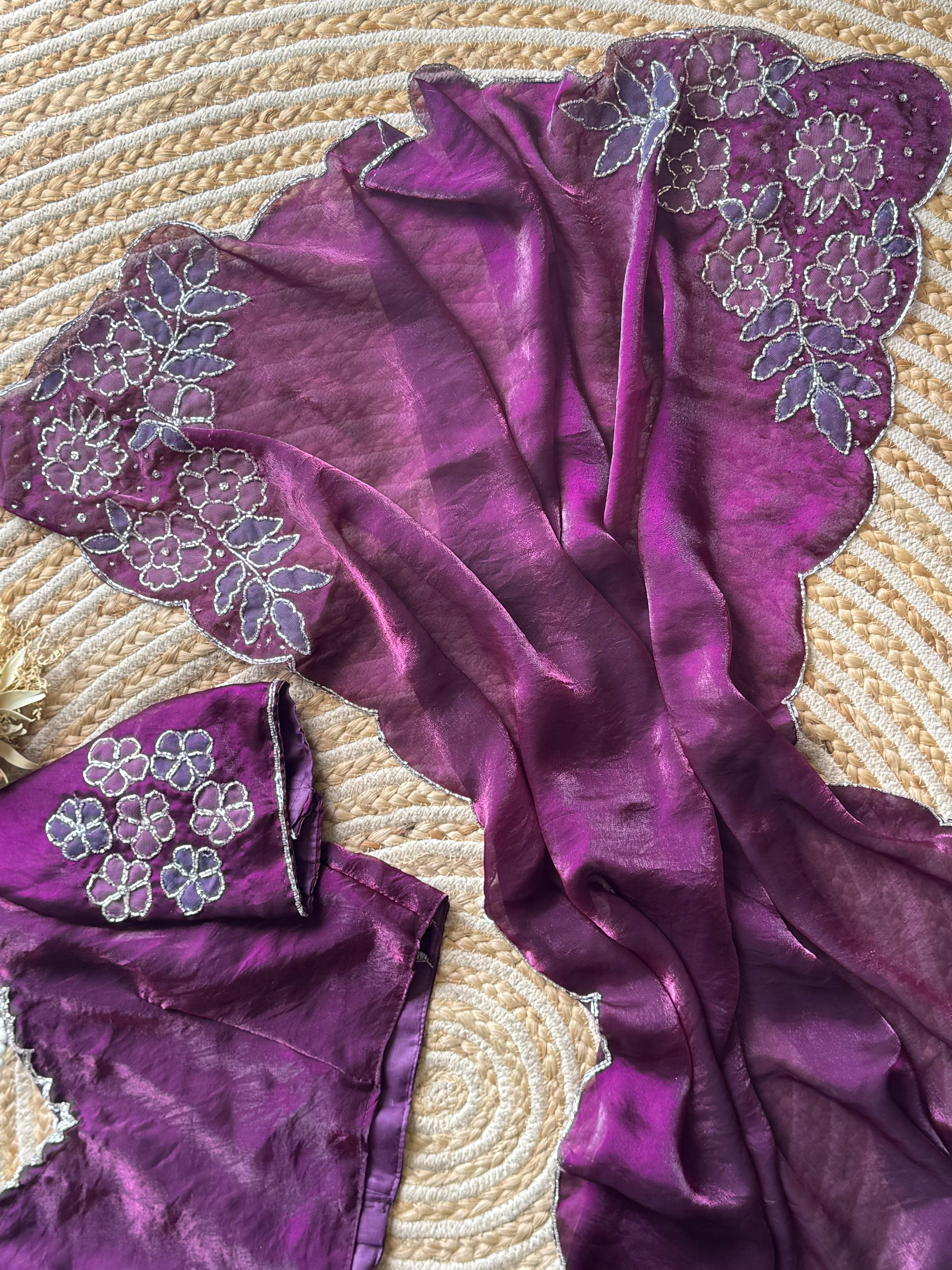 Space silk aplic work designer saree