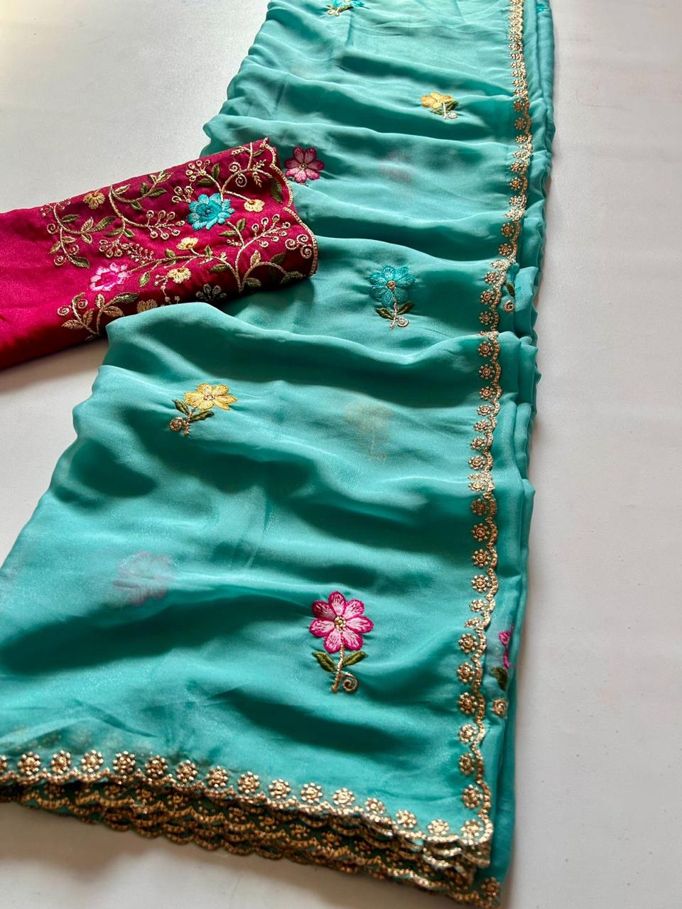 Star Georgette with embroidery sequence work saree