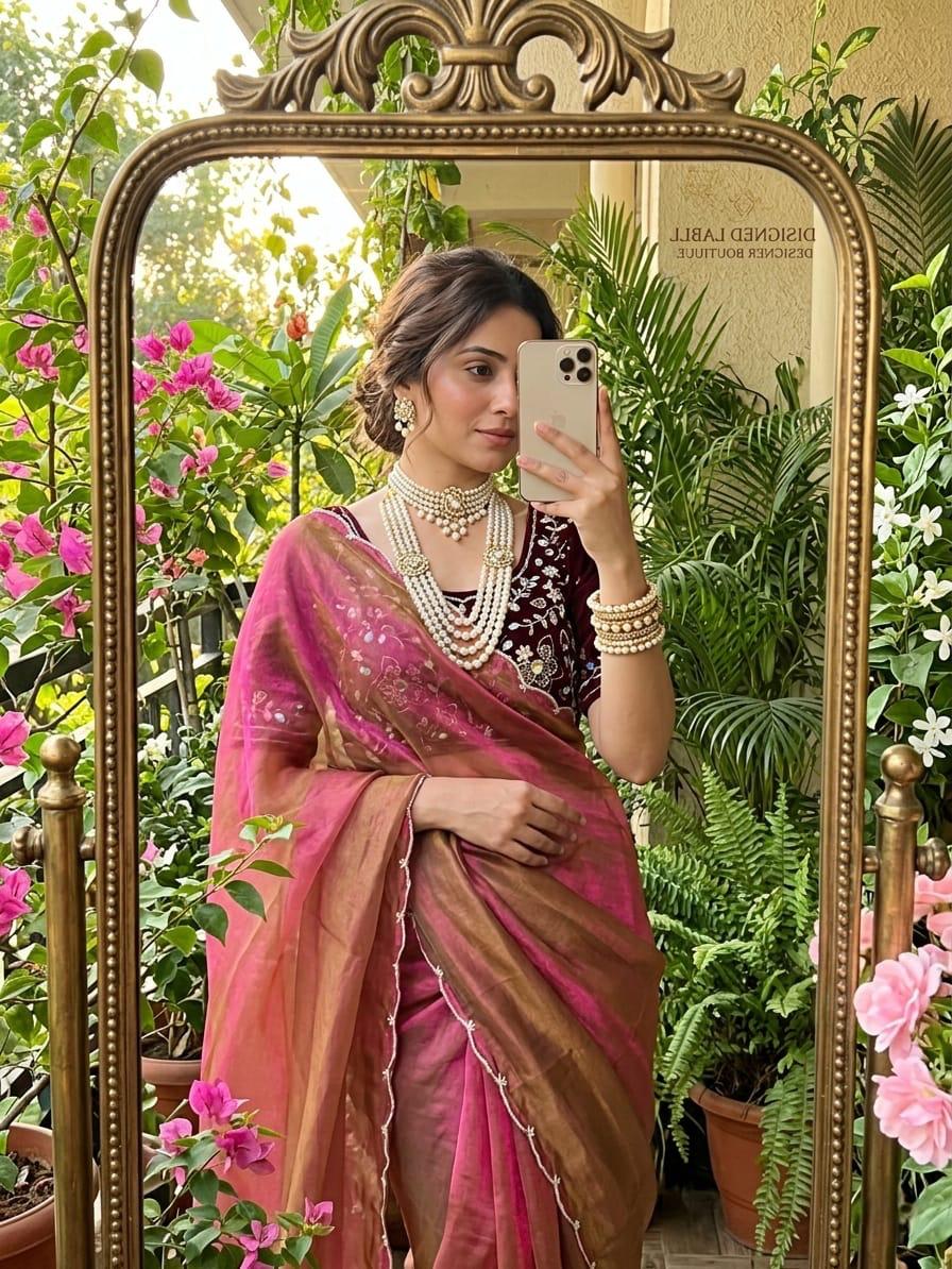 Fendy satin cutdana khatli moti work saree
