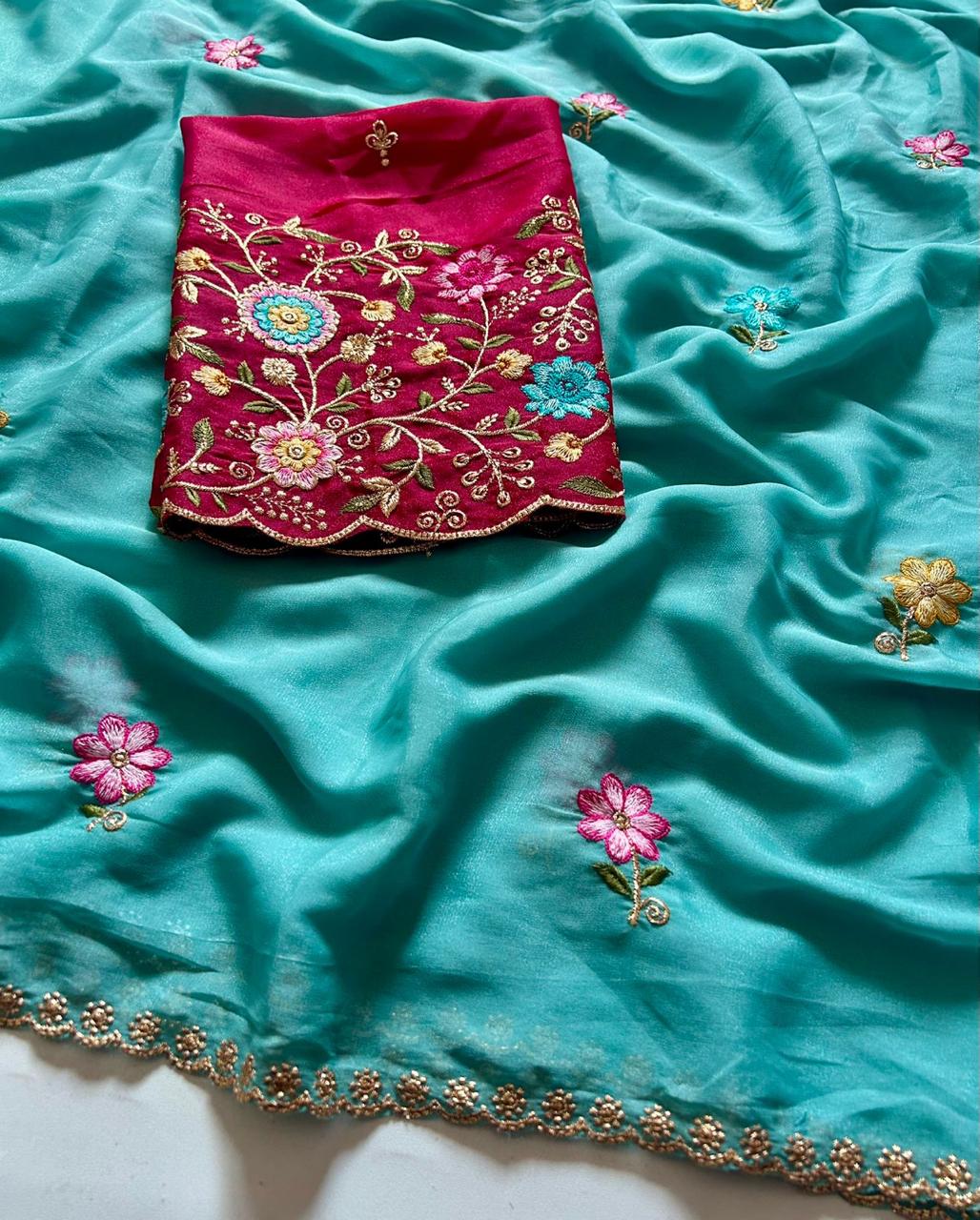 Star Georgette with embroidery sequence work saree