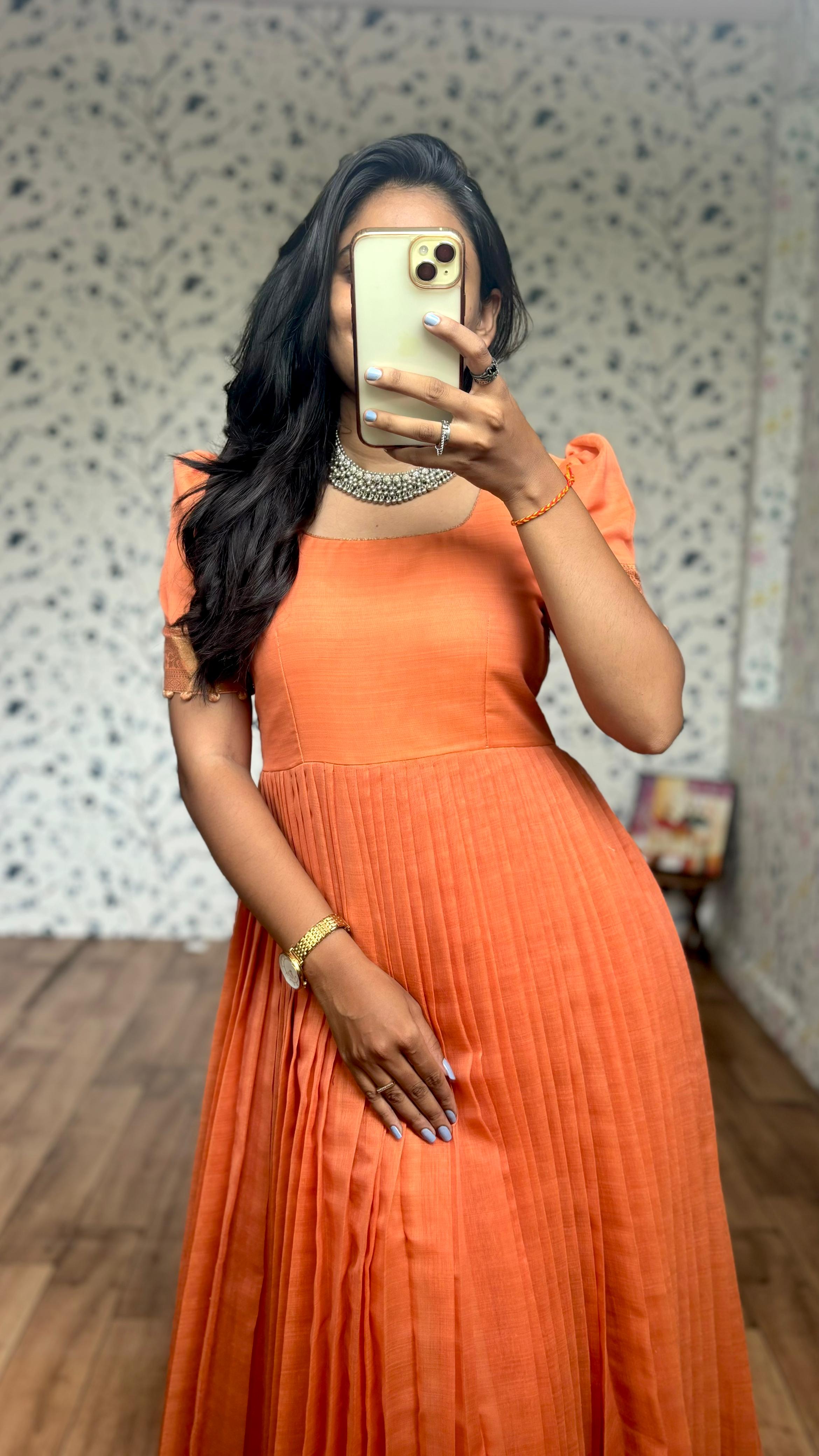 handloom cotton Anarkali inspired gown with duppata