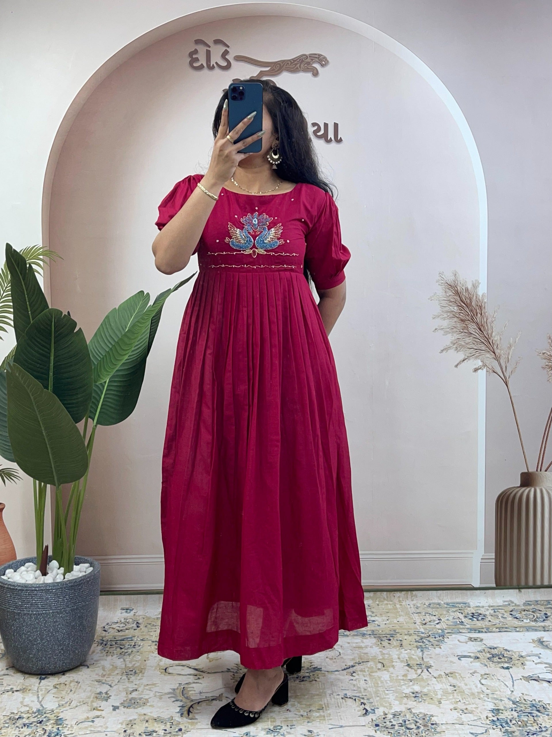 Mull cotton maggam work kurthi