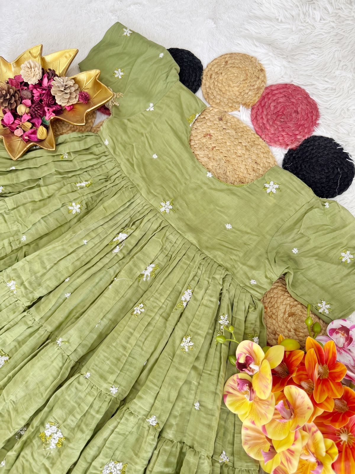 Mull cotton chenderi midi gown