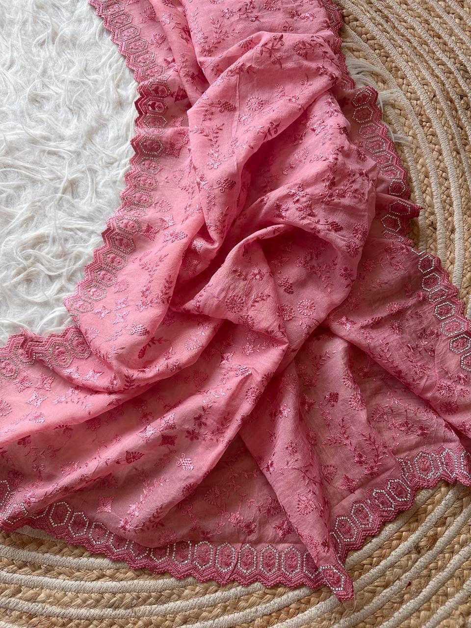 Crush fabric embroidery work saree ✨