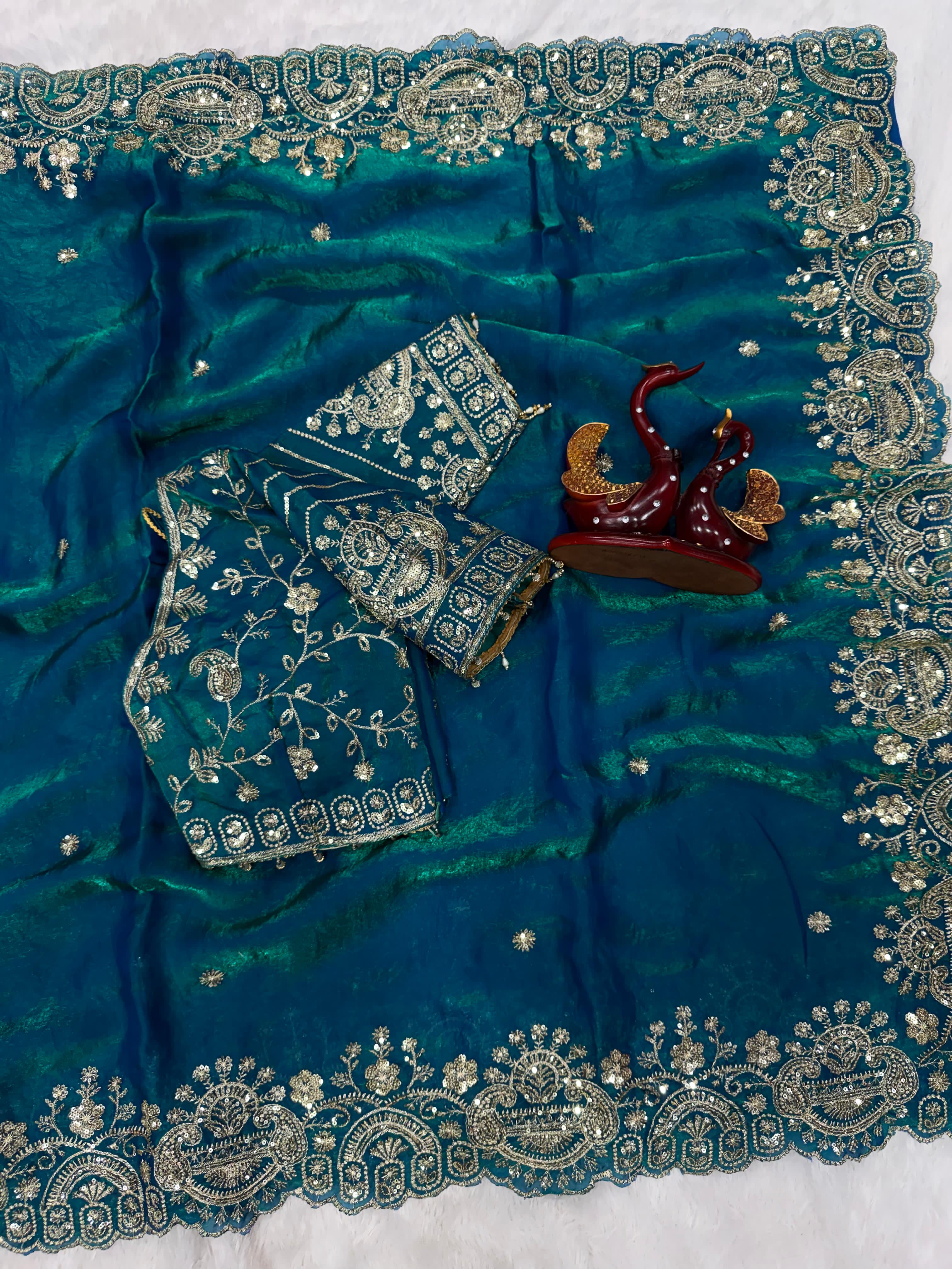 Space silk designer saree with stitched blouse