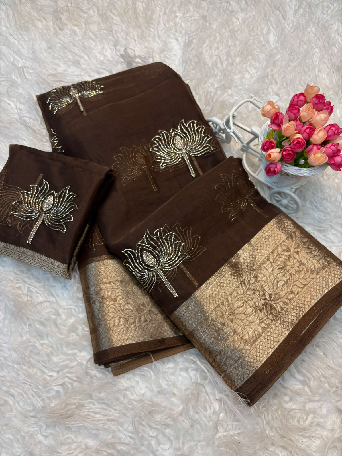 Kanchipuram organza tissue lotus 🪷 work saree ✨
