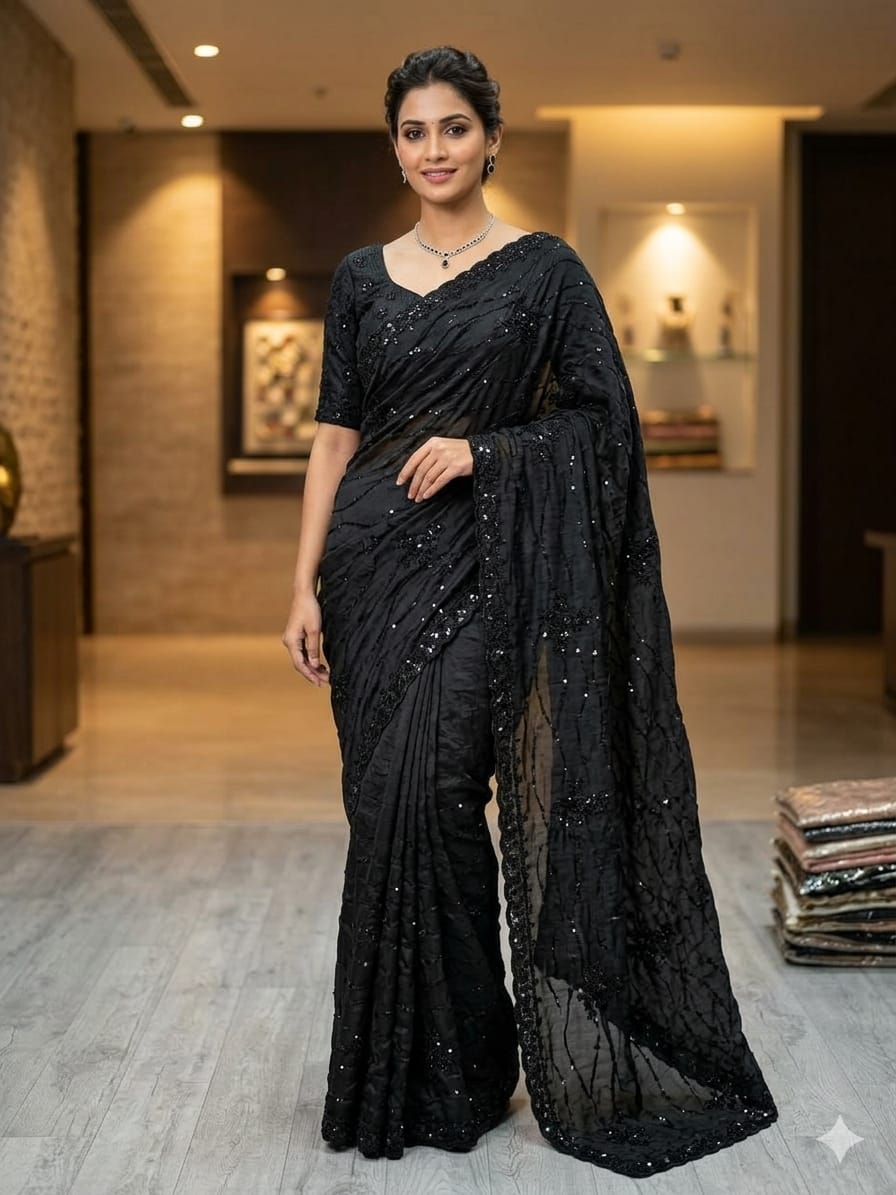 Pure space silk cutdana beeds work saree