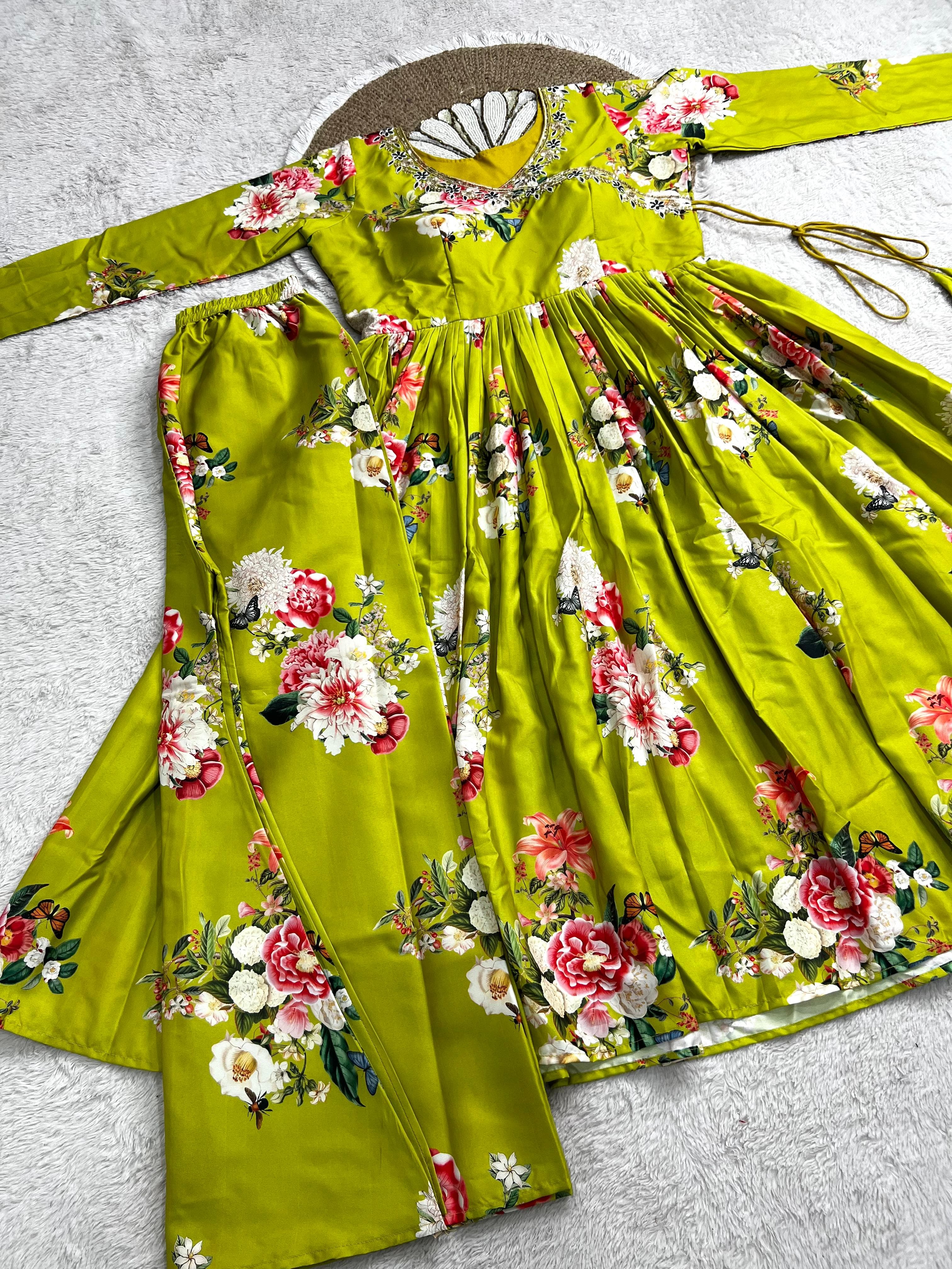 Aditi Rao Celebrity Inspired Floral Kurta Palazzo Set
