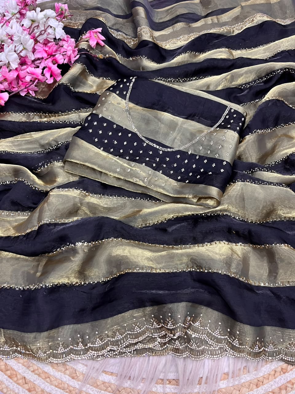 Space silk Jarkhana stone work saree ✨