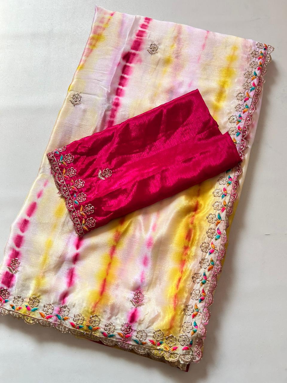 Dyeing chinnon shilk sarees