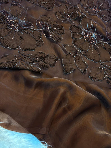 Ribbon beads work blouse designer saree