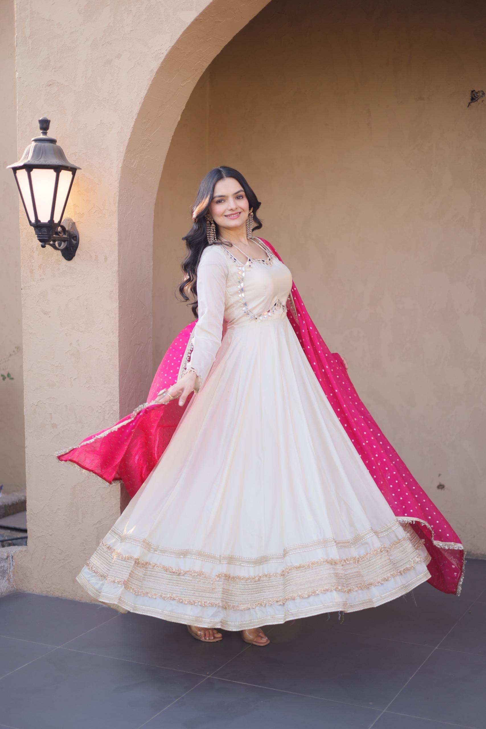 Cosmos fabric real mirror work anarkali suit