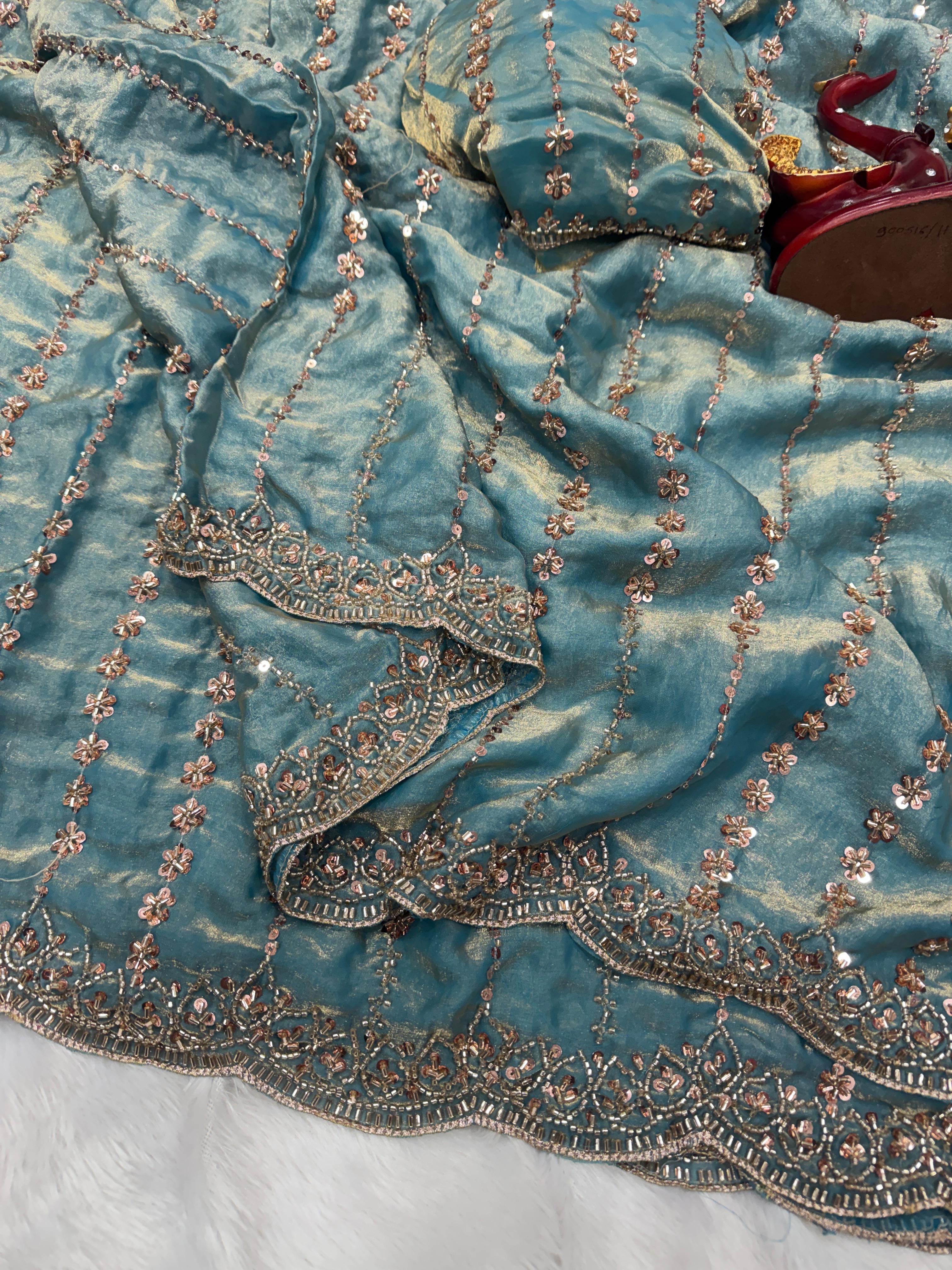 Viral gold Beads work saree