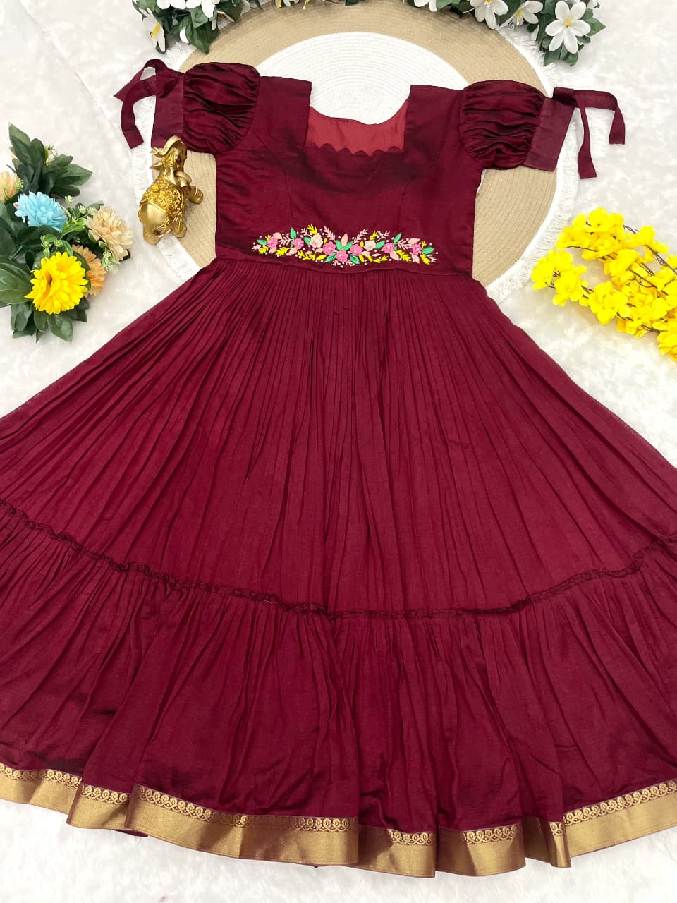 Vichitra silk maggam gown