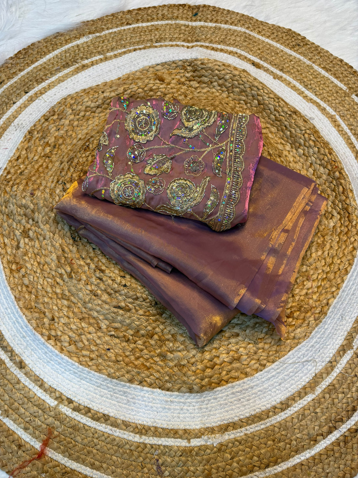 Space silk plain saree with embroidery blouse