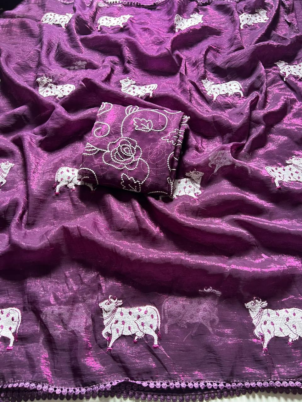 Crush embroidery work saree ✨