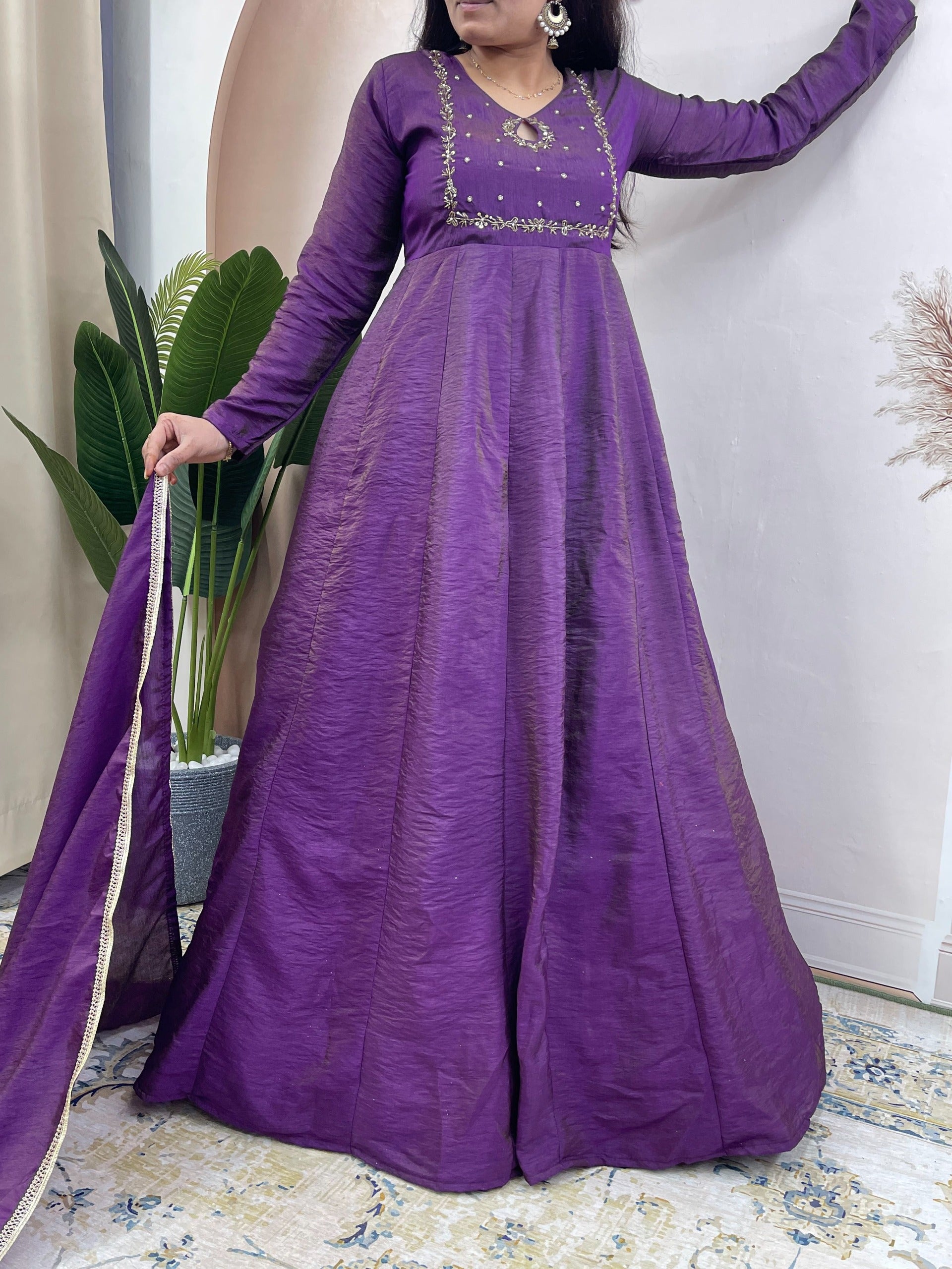 vichithra silk hand work gown with duppatta