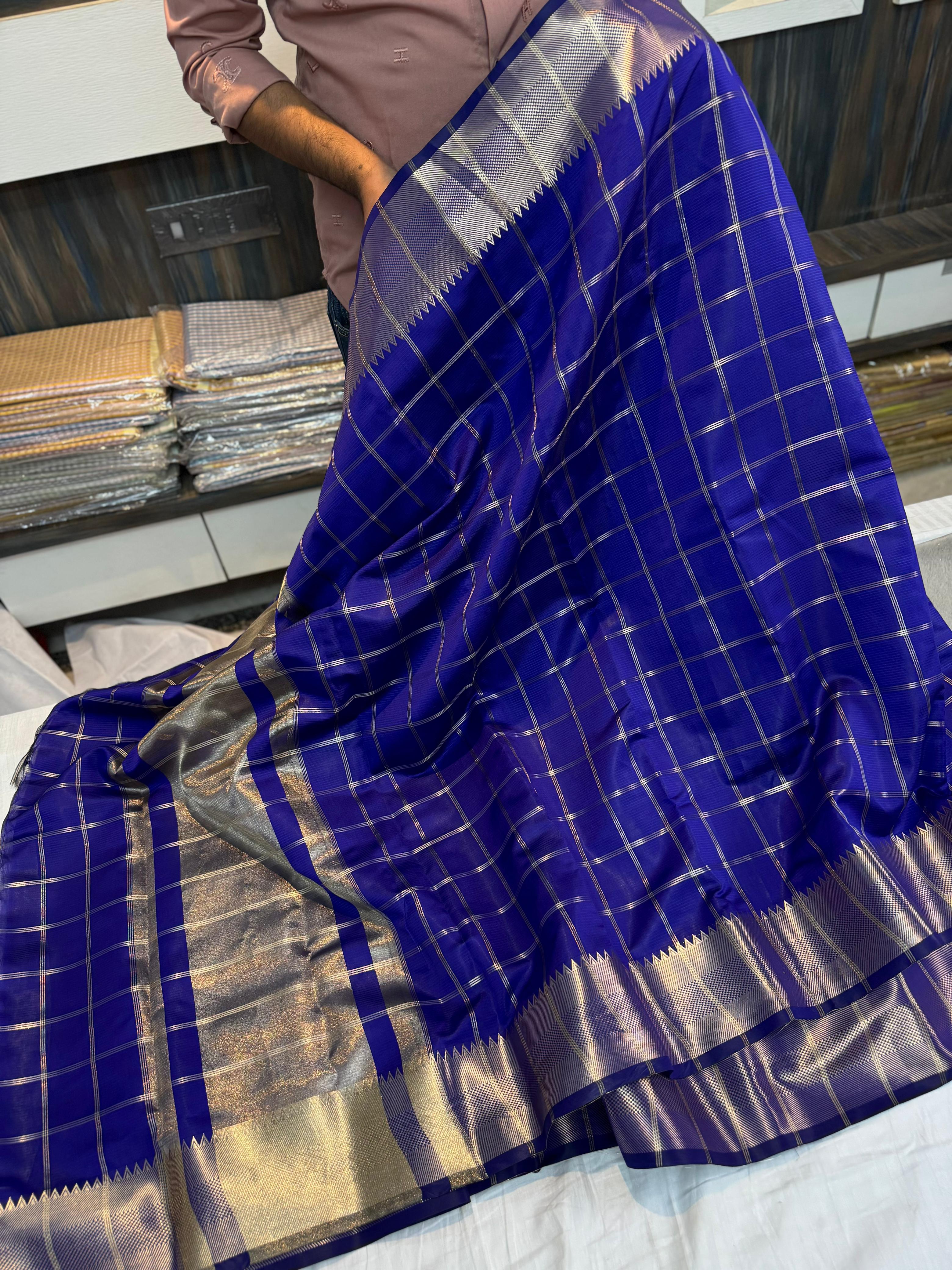 Benaresi soft silk fancy vintage checks saree