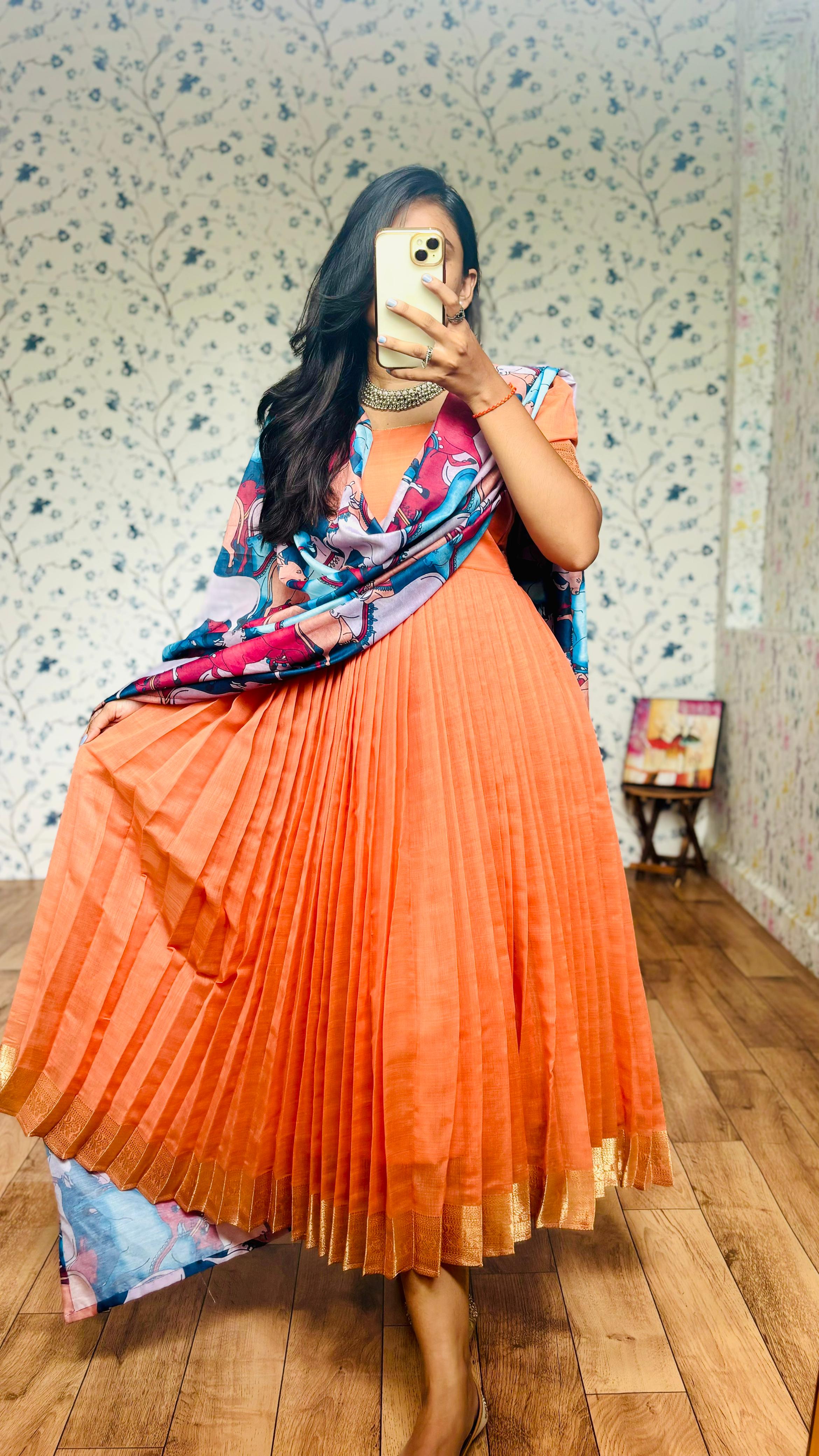 handloom cotton Anarkali inspired gown with duppata