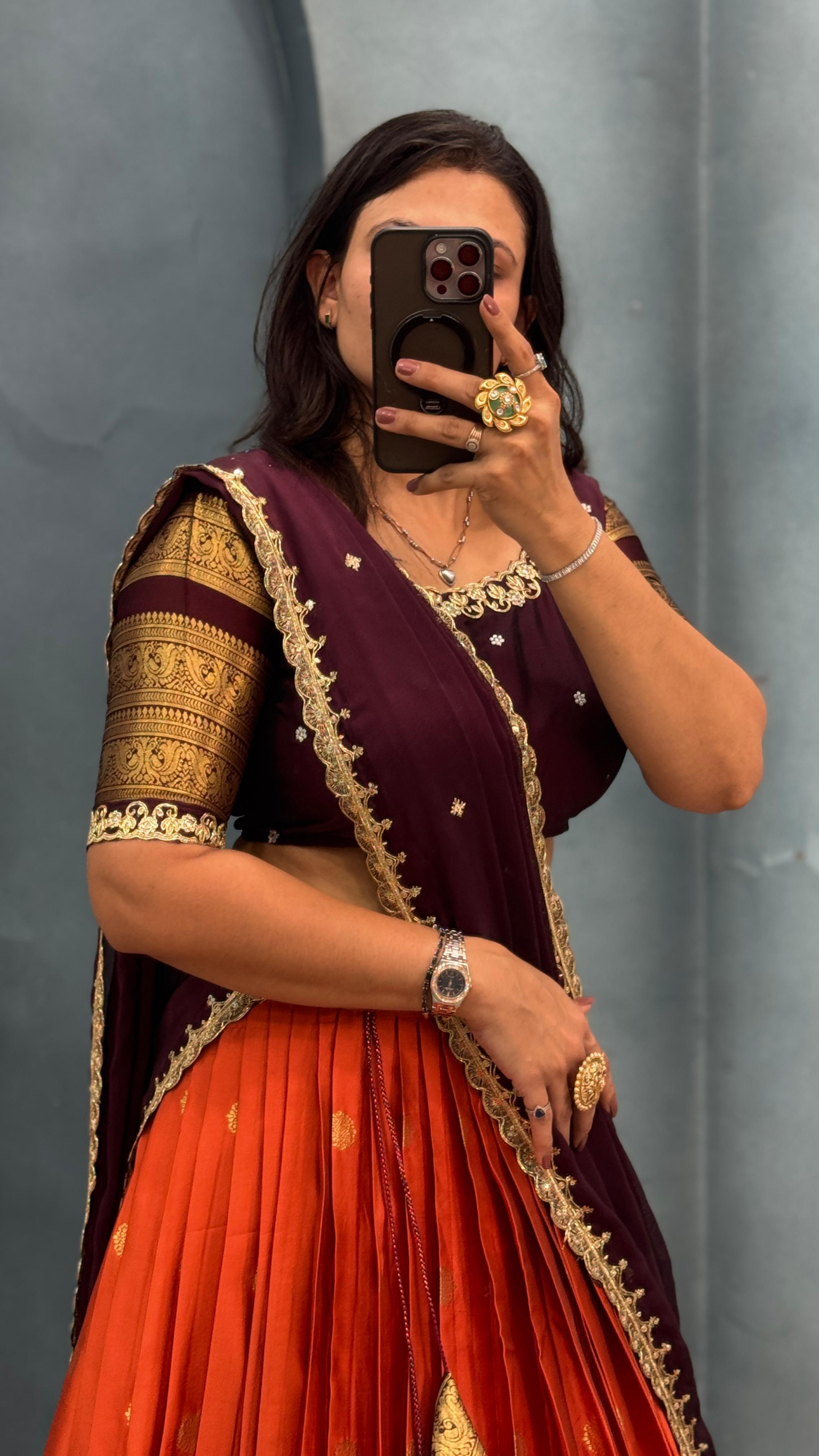 Fully stitched kanjivaram silk lehenga
