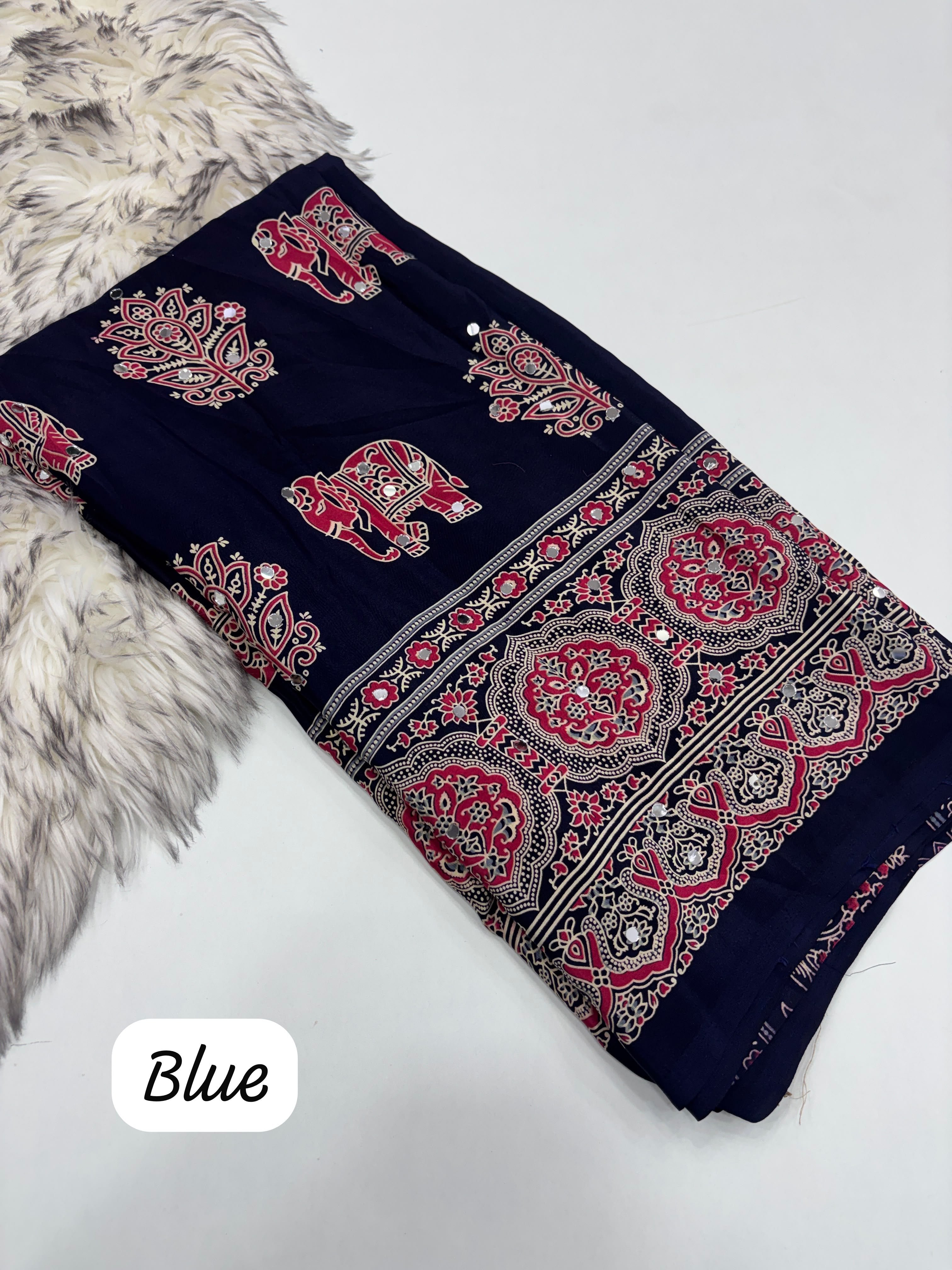 Pure Ajrakh Satin Viscose Silk Saree